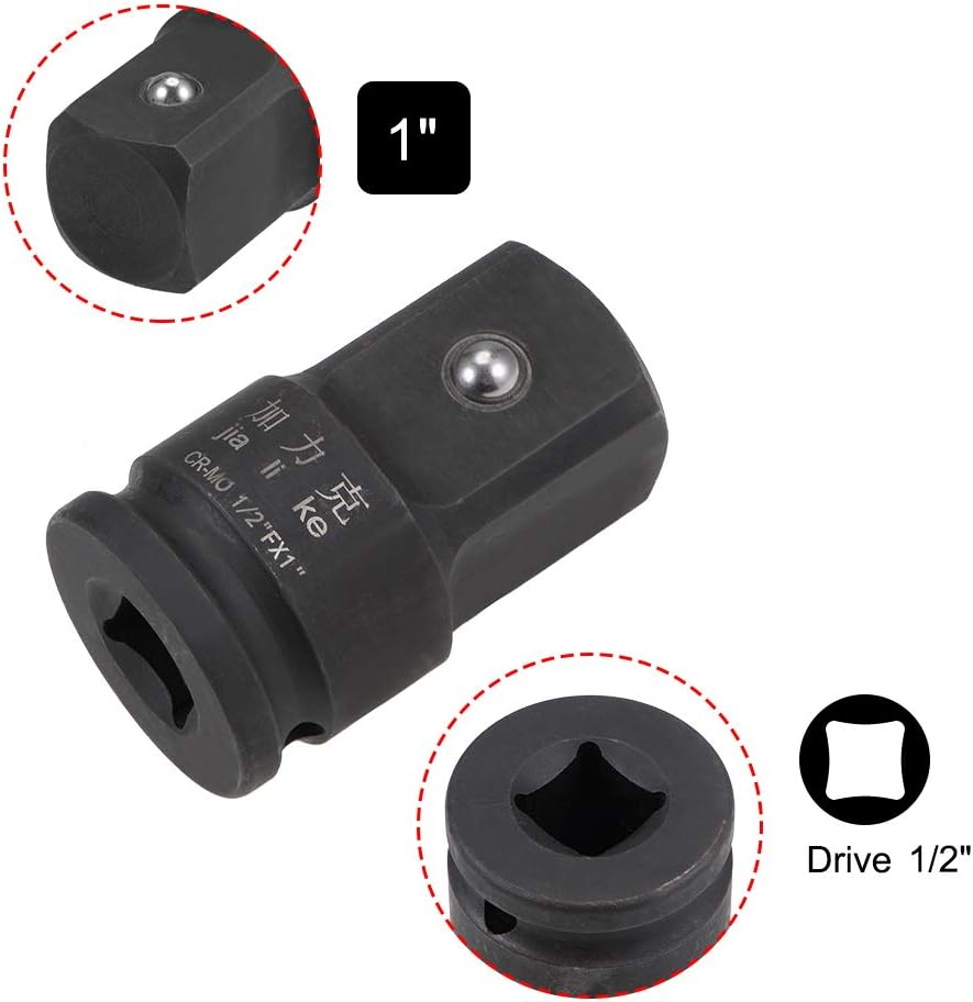 Uxcell 1/2" Drive (Female) X 1" (Male) Impact Socket Adapter for Use with Air Impact Wrenches, Breaker Bars, Ratchets, CR-MO Steel