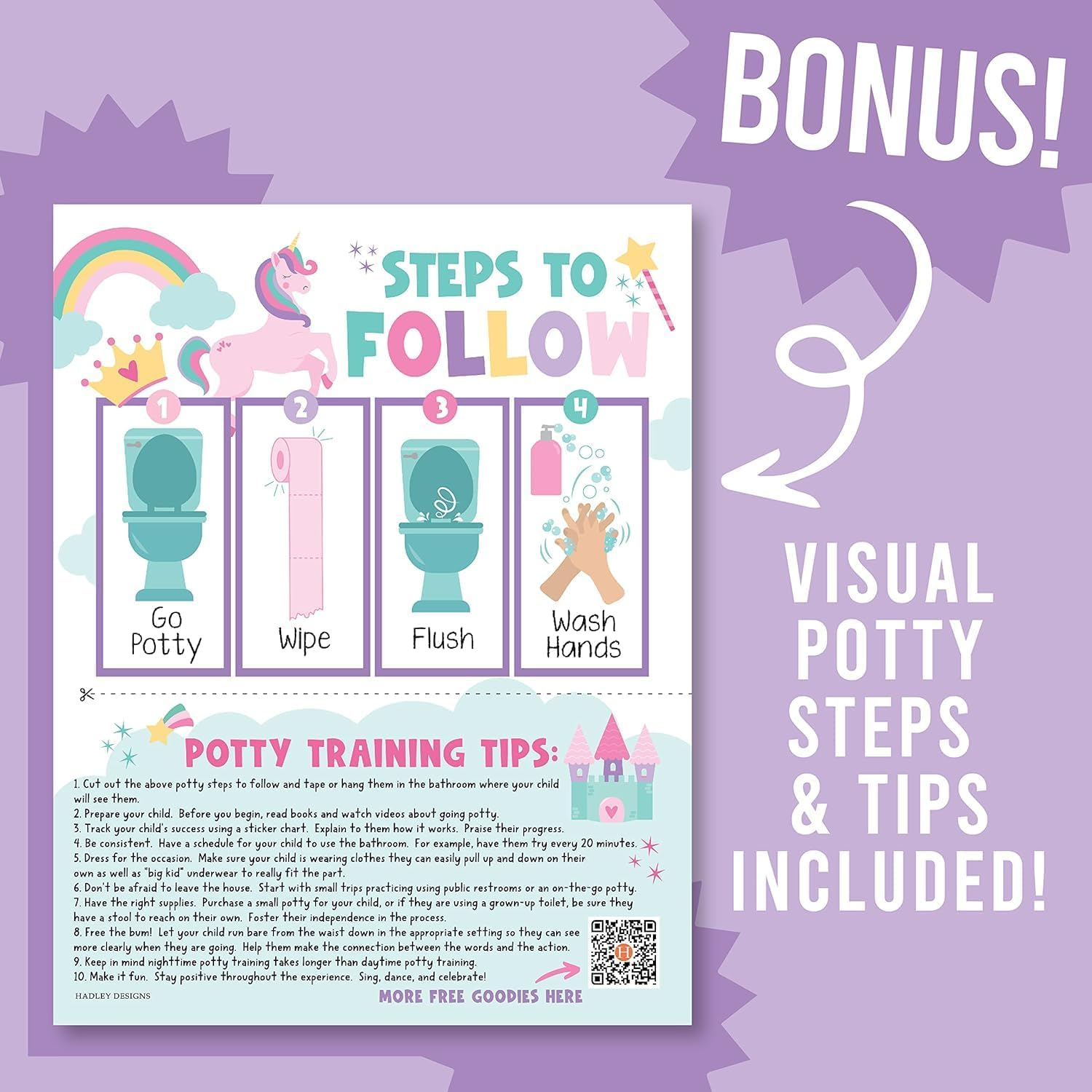 Unicorn Potty Training Rewards Sheet with Stickers - Potty Training Stickers Pictured Are Girls and Boys, Potty Training Rewards Pictured Are Children, Potty Training Rewards Pictured Are Children image number 2