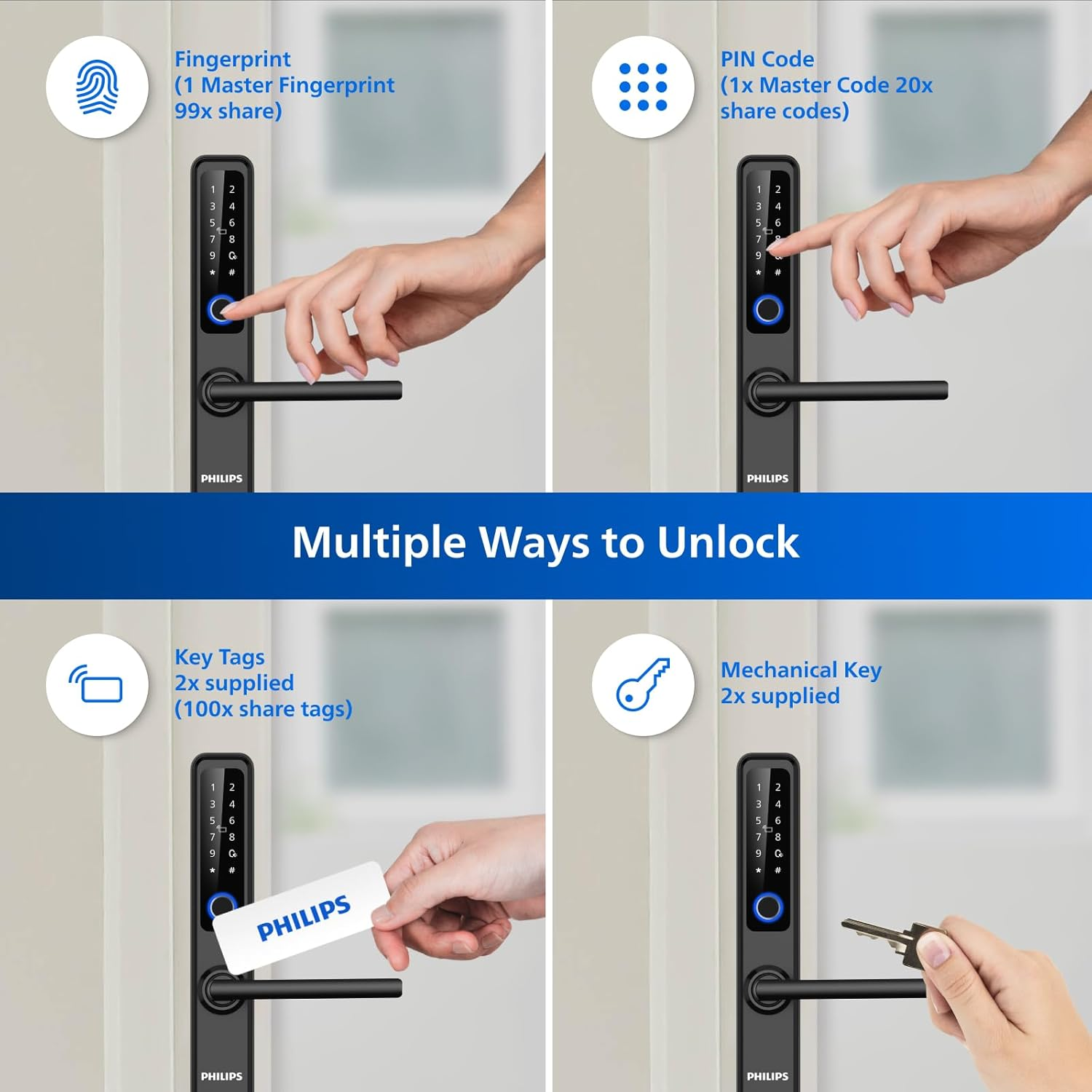 Philips Easykey Wi-Fi Slim Handle Fingerprint Lock - Smart Door Lock Australia, Fingerprint Lock, Smart Home, Home Improvement, Keyless Door Lock, Smart Home Gadgets, Door Safety Lock- Black