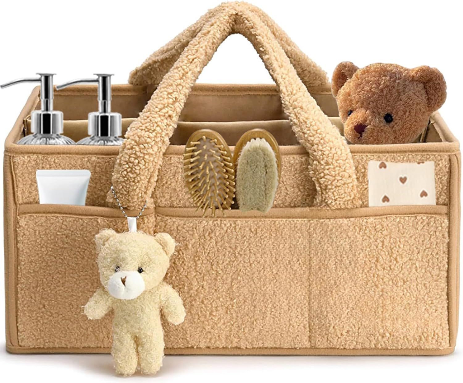 Baby Nappy Caddy, Portable Nappy Organiser, Divided Design, with Removable Inserts Nursery Storage Basket, Car Caddy (Beige)