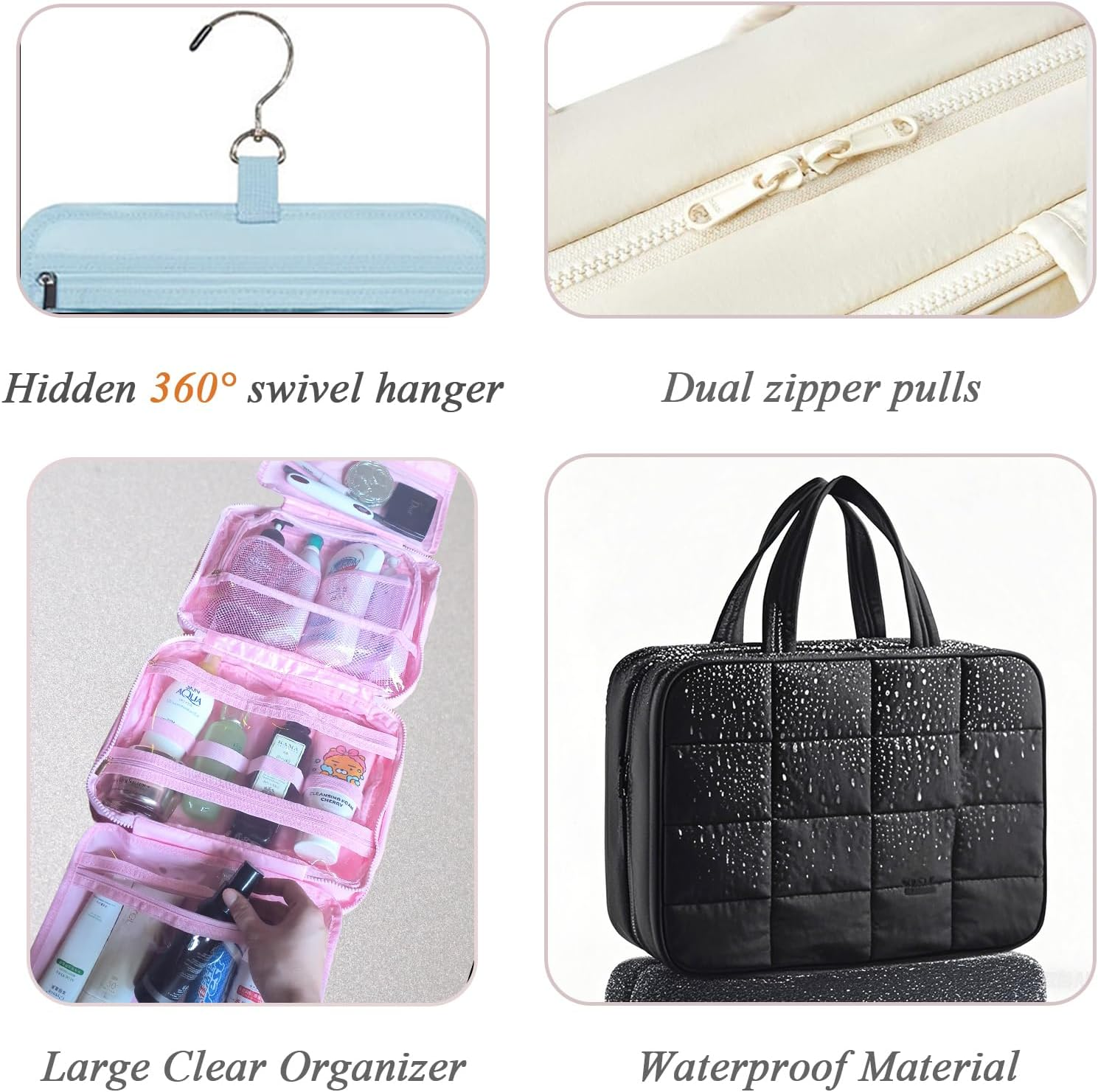 Blissora Hanging Travel Toiletry Bag for Women Men Valentines with Jewelry Organizer, Waterproof Cosmetic Bag Makeup Case Large Capacity, Travel Essentials, Travel Accessories Women (Beige, L) image number 5