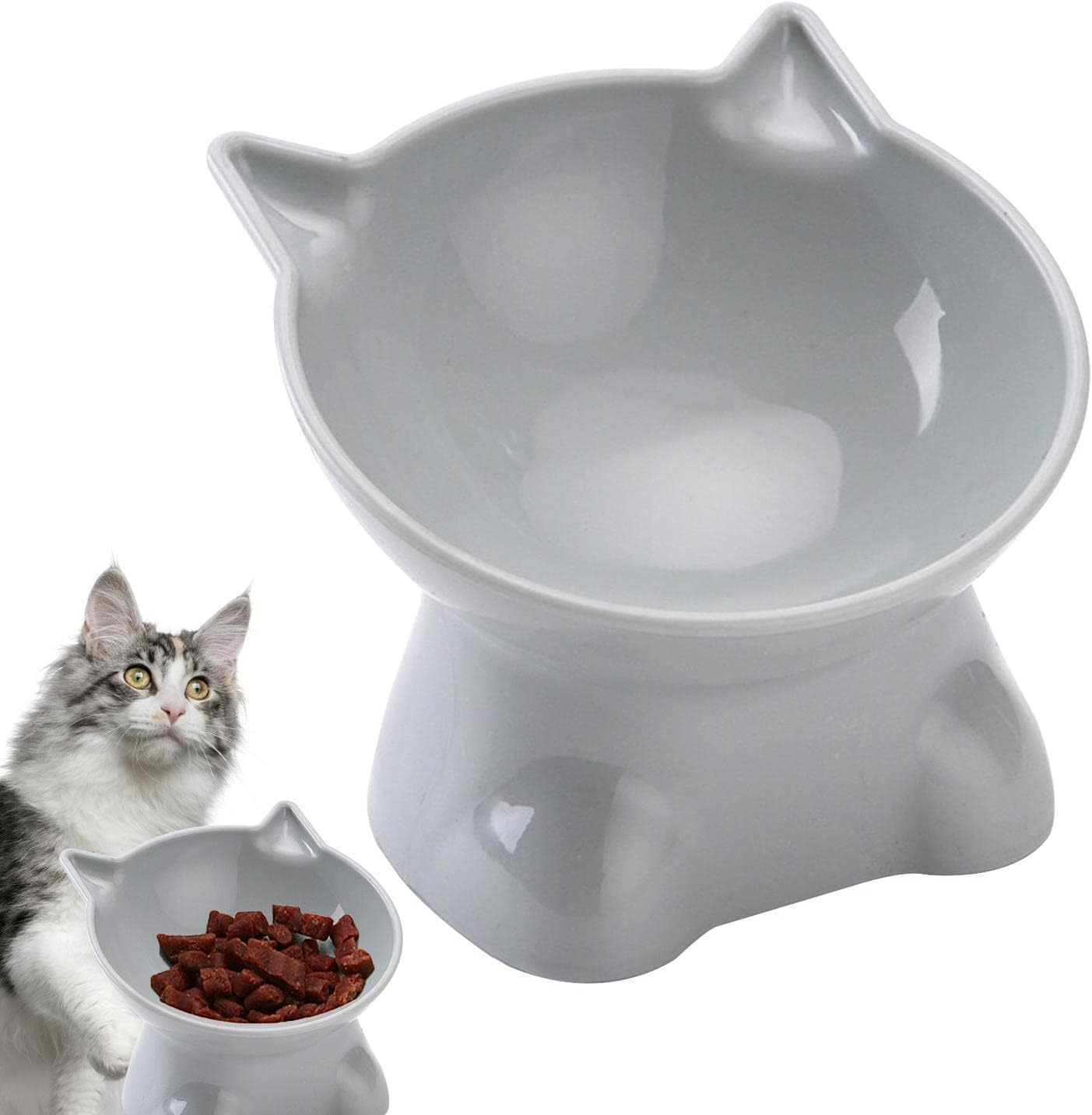 Elevated Cat Bowls | Whisker Friendly 15-Degree Tilt Elevated Cat Food Bowls for Food - 5.31Inch Shallow Raised Cat Dish, Pet Water or Food Feeding Station for Indoor Cats, and Small Dogs,