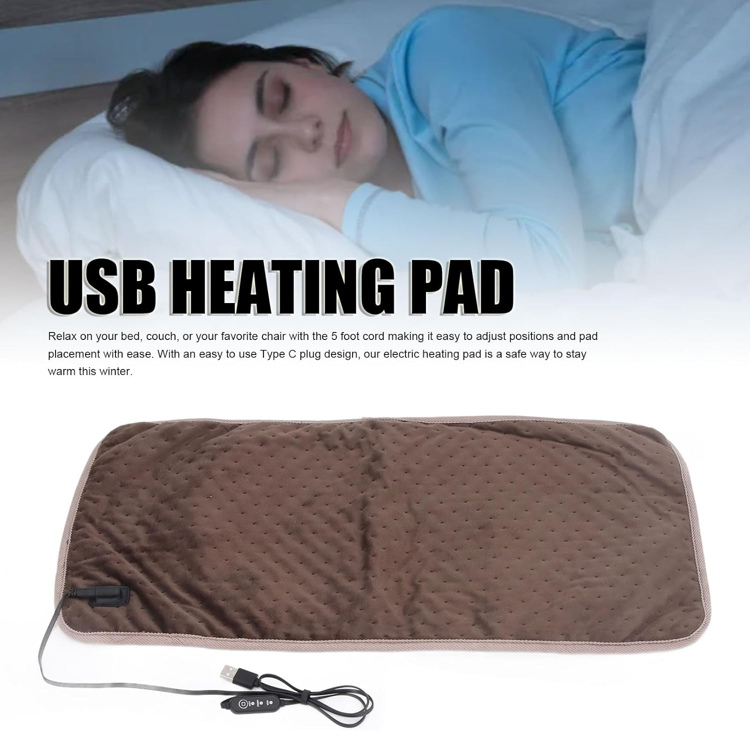 USB Heating Pad, 3 Heat Settings Electric Heated Pad, Portable 5V Electric Heated Blanket Pad for Neck, Back, Shoulders Pain Relief, Gifts for Women, 11.8X23.6Inch