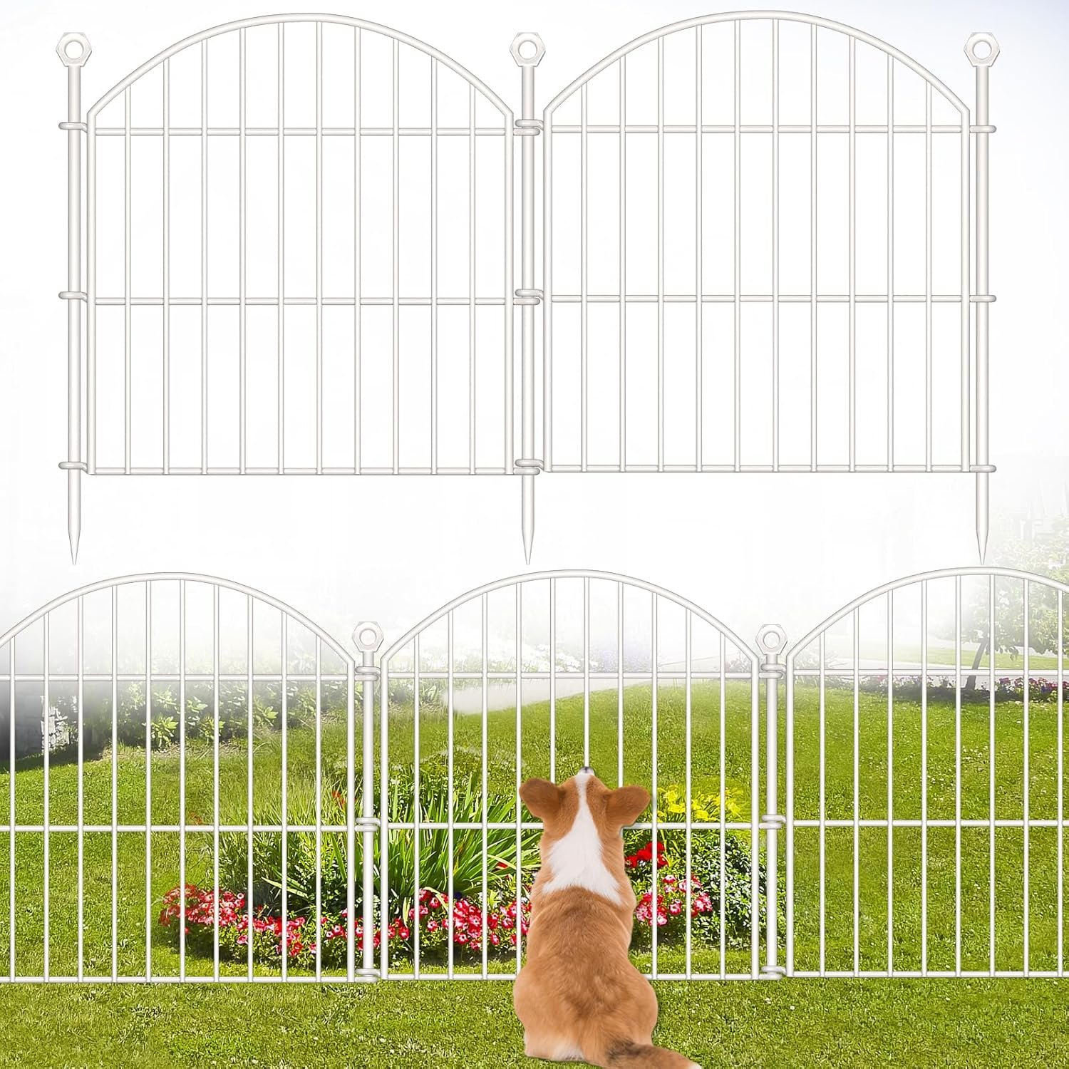 Decorative Garden Fence 24In (H) X20Ft (L), 10 Pack No Dig Fence Animal Barrier for Dog, Arched Flower Bed Edging, Wire Border Panel Fencing for Yard Patio Outdoor Decor White image number 2