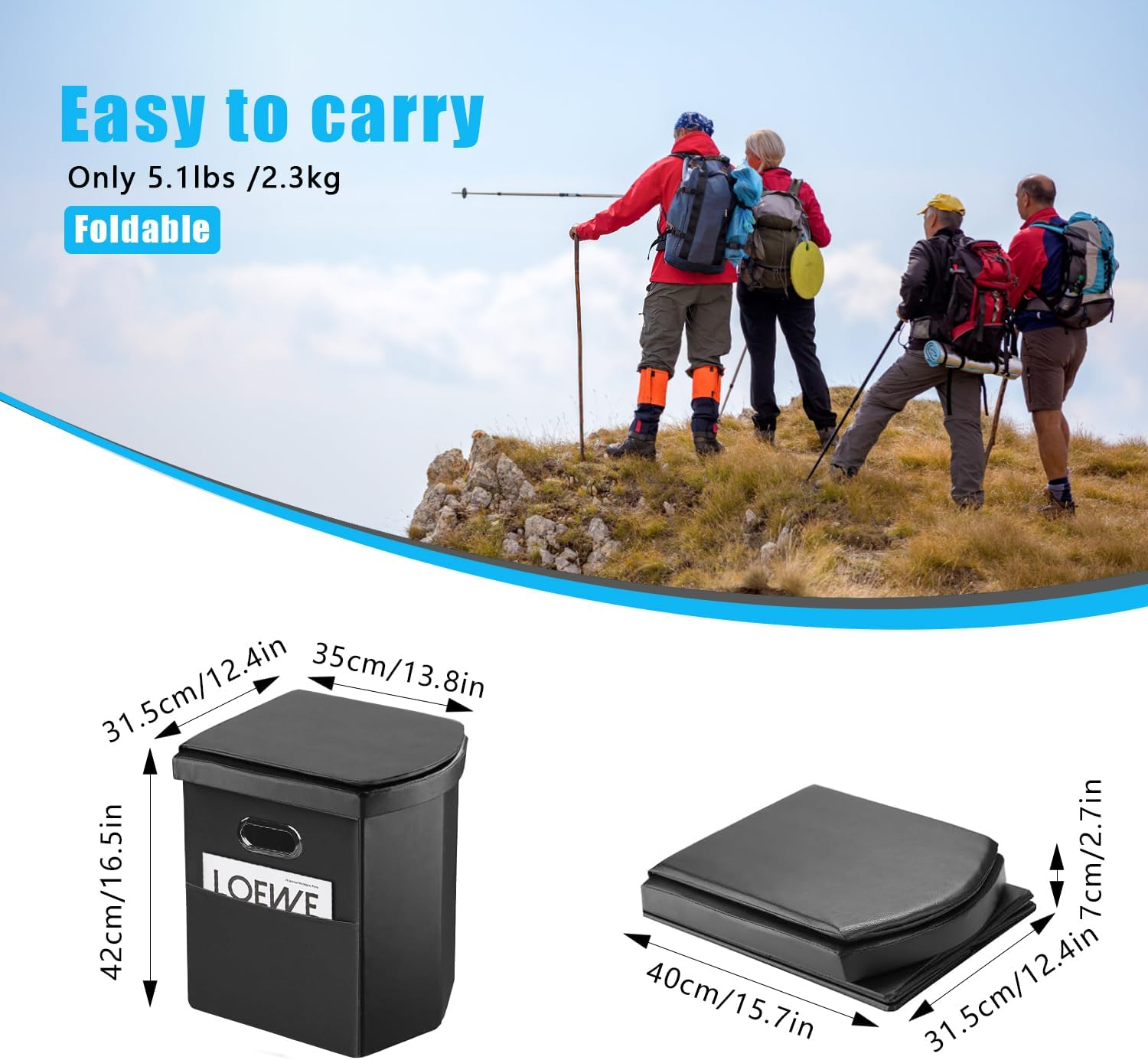 Portable Toilet for Adults Camping Porta Potty Toilet, Extra Tall Emergency Toilet for Car, Poo Powder with Trash Bag with Foldable Toilet with Lid image number 1