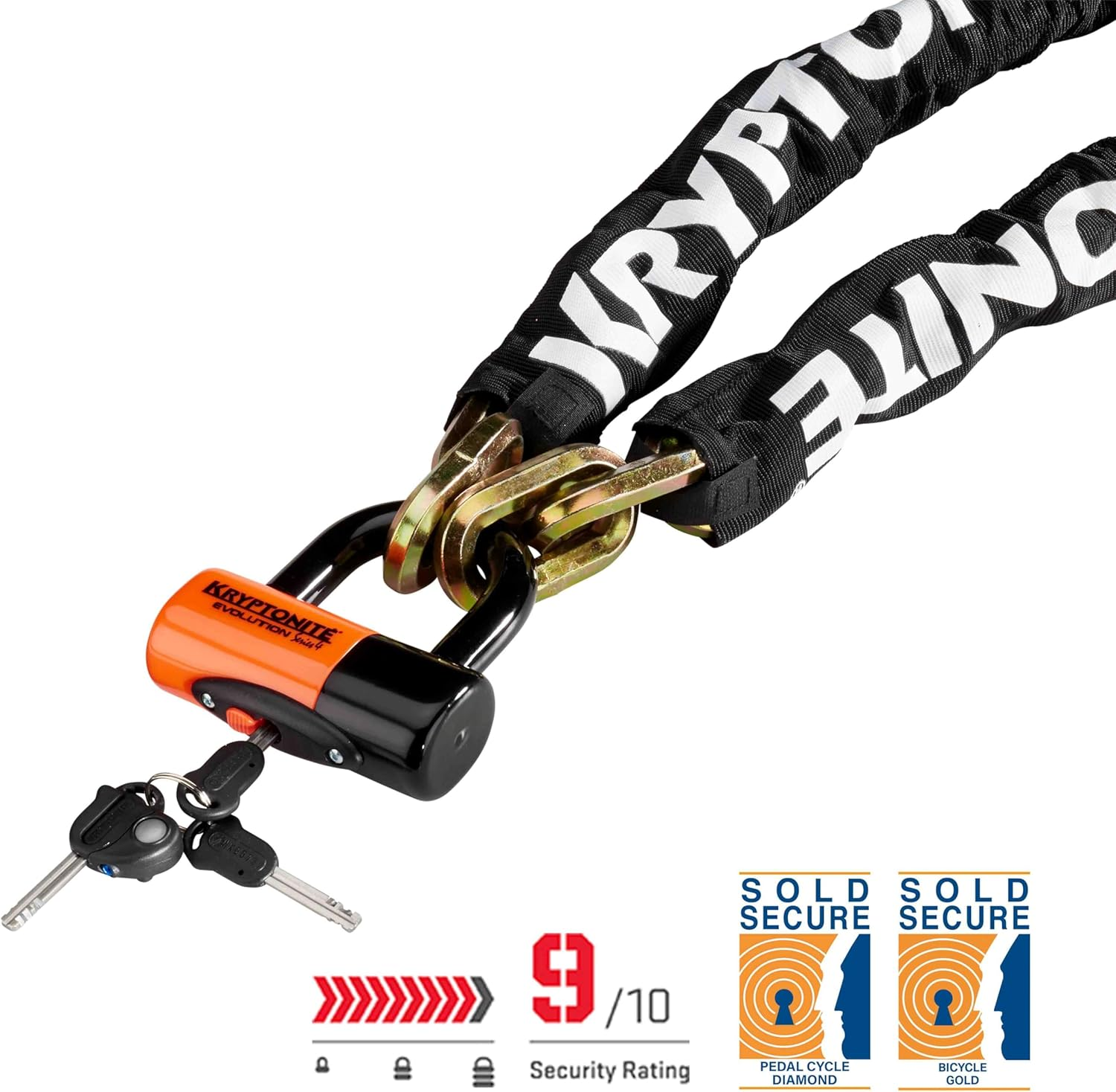 Kryptonite 999515 Black 12Mm X 39" (1210) New York Chain and Evolution Series-4 Orange 14Mm Disc Lock image number 4