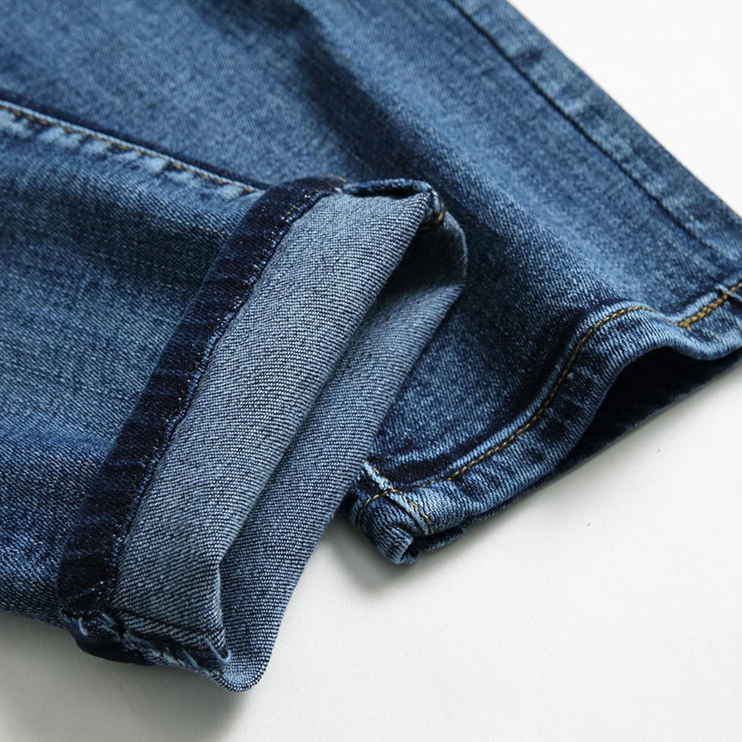 Men Daily Cycling Knee Denim Pants Vintage Slim Casual Motorcycle Jeans Y2K Classic Mid Rise Comfy Trousers, Blue, 32 image number 5