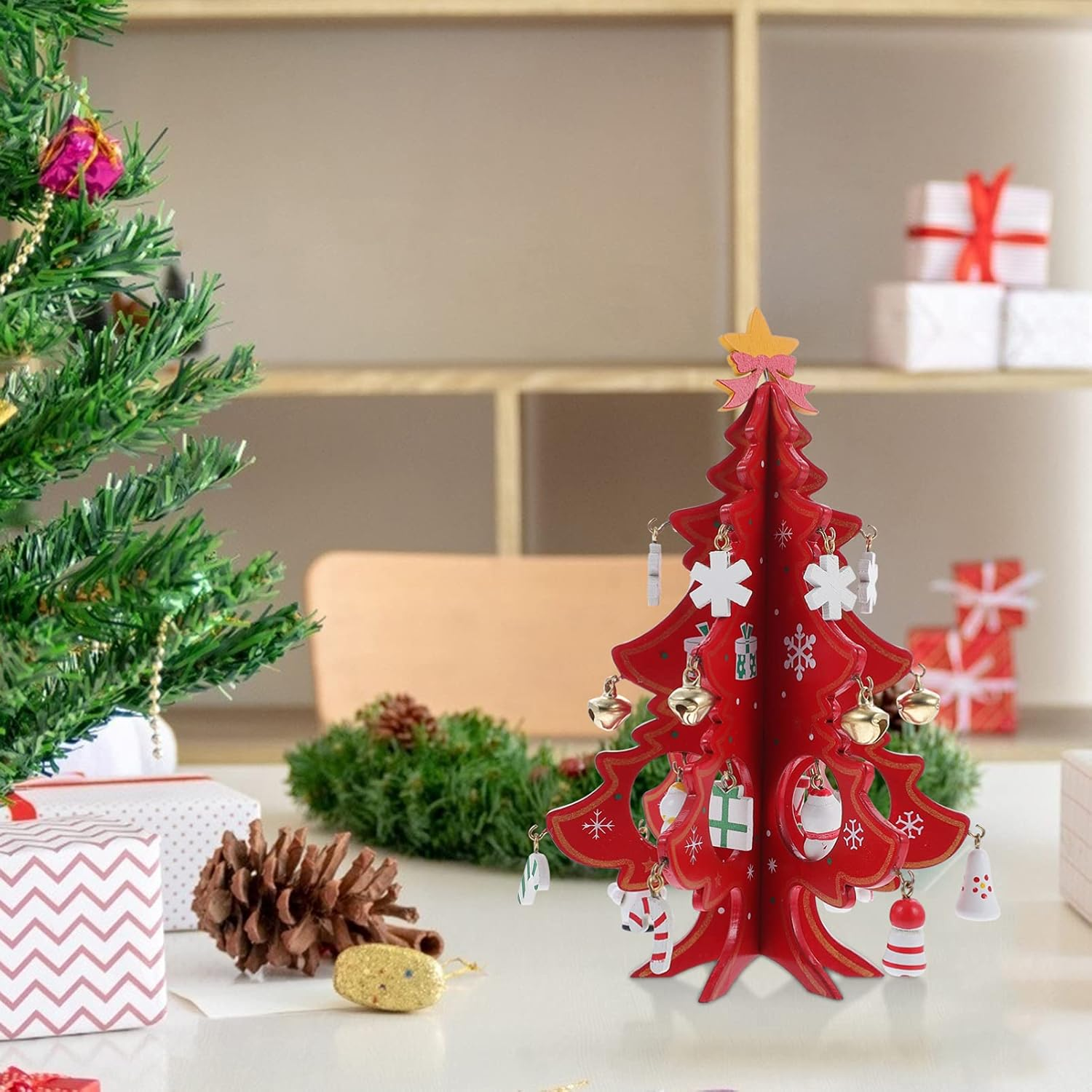 Creative Mini Christmas Tree Tabletop Ornament for Holiday Decor Model Bright Colors for Home and Christmas Party Display - Red image number 2