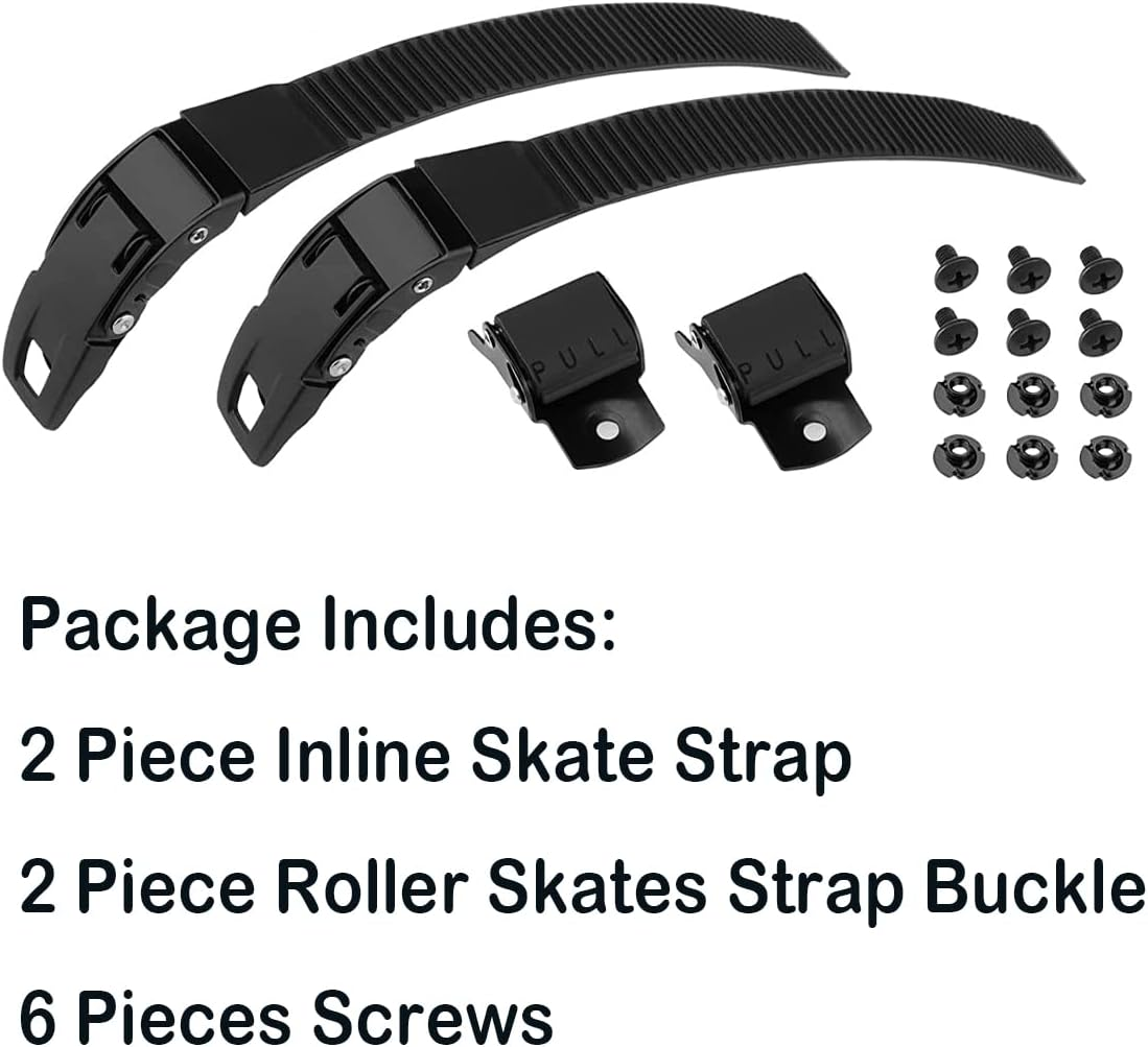 SAUYRASY 1Pair Rollerblade Replacement Straps Inline Skate Strap Replacement Inline Roller Skate Straps with Screws Nuts for Men Women Kids, Black, Universal image number 1