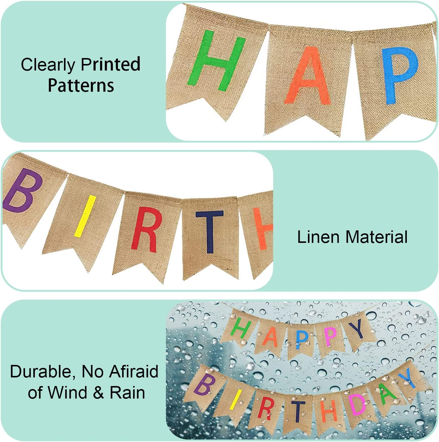 Esteopt Happy Birthday Garland, Bunting Banner, Multicolor, 2M X 2M, 3 Sets, Jute, Indoor/Outdoor, Perfect for Birthdays, Weddings, Baby Showers, Christmas image number 5