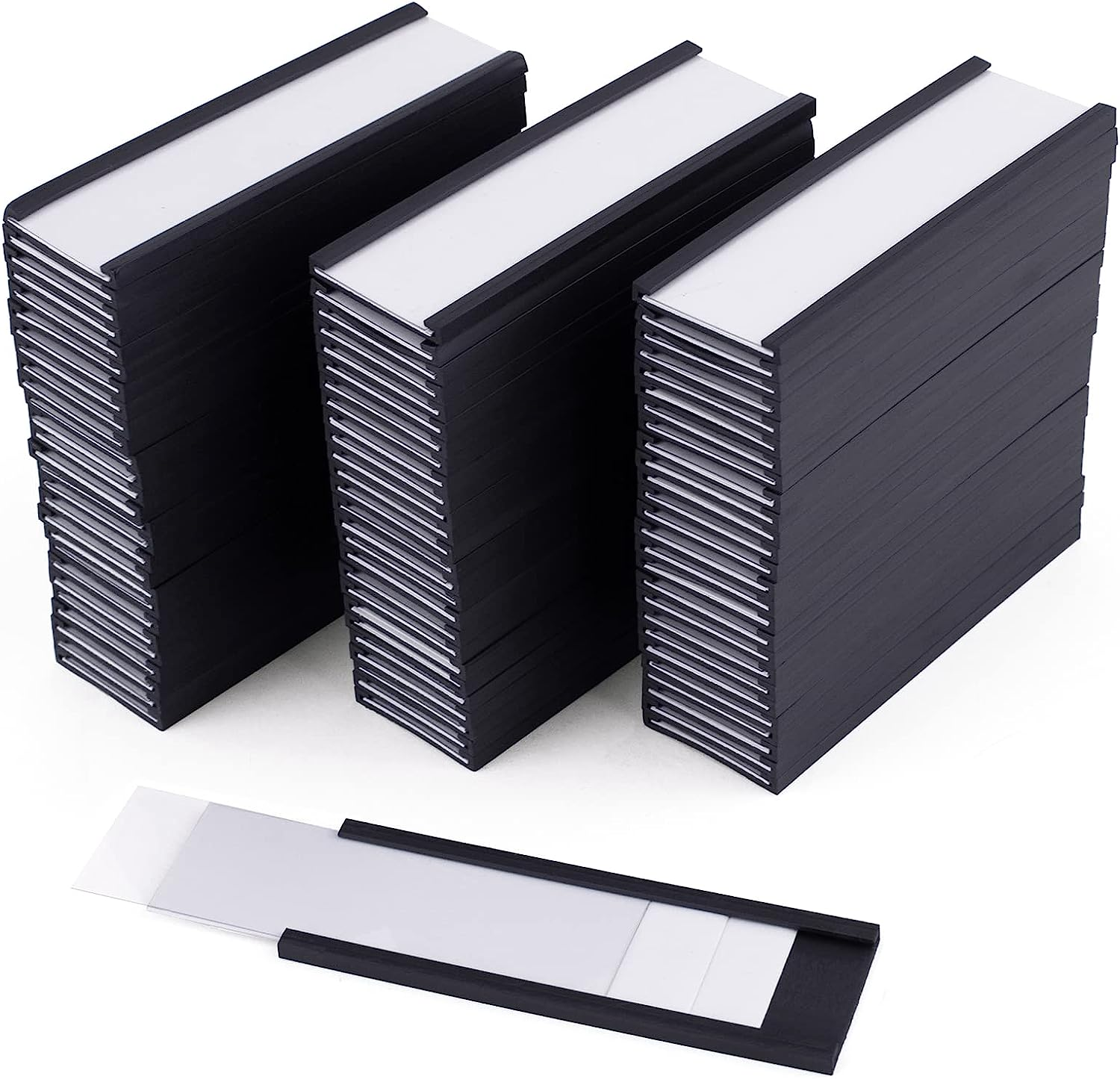 80Pcs 3X1 Inch Magnetic Label Holders, FHDUSRYO &ldquo;C&rdquo; Channel Magnet Label Card Racks with 80 Clear Protective Films and 160 White Paper Strips for Office, Warehouse, Shelf, Cabinet image number 3