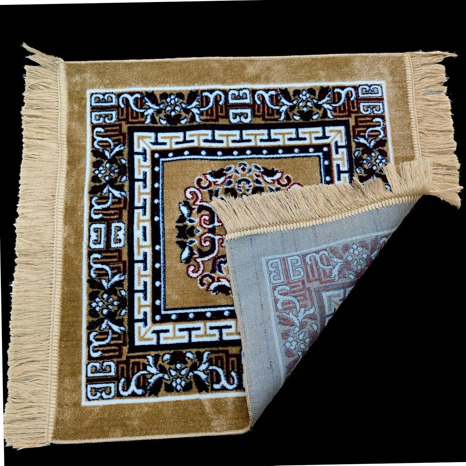 Pooja Aasan in Velvet for Puja and Yoga Meditation Rug Carpet, Mattress Mat Stylish Puja Clothes Rugs Pooja Aasan, Car Seat Cover, Sofa Mat Set Traditional Table Decor (24" Inch Buff Color) image number 3