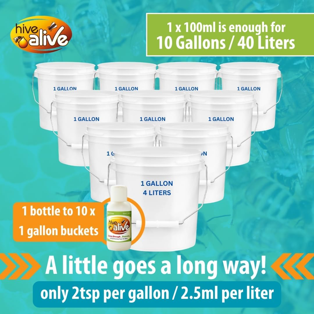 HIVE Alive Bee Feed Supplement - Honey Bee Liquid Food Stimulant - Beekeeping Fall Spring Feeding Enhancer &ndash; Lowers Winter Mortality, Boost Gut Health, Colony Size - 100 Ml, 10 Hives image number 3