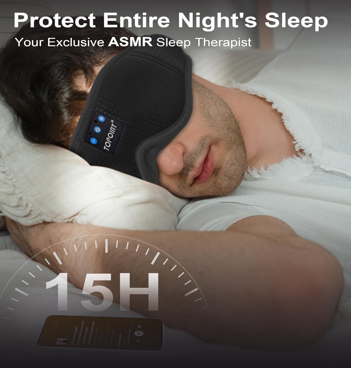Sleep Headphones, TOPOINT 3D Eye Mask with Bluetooth 5.4 Headphones, Blackout Sleeping Eye Mask Wireless Earbuds Earphones with Microphone HD Speakers for Side Sleepers Men Women Travel Gifts