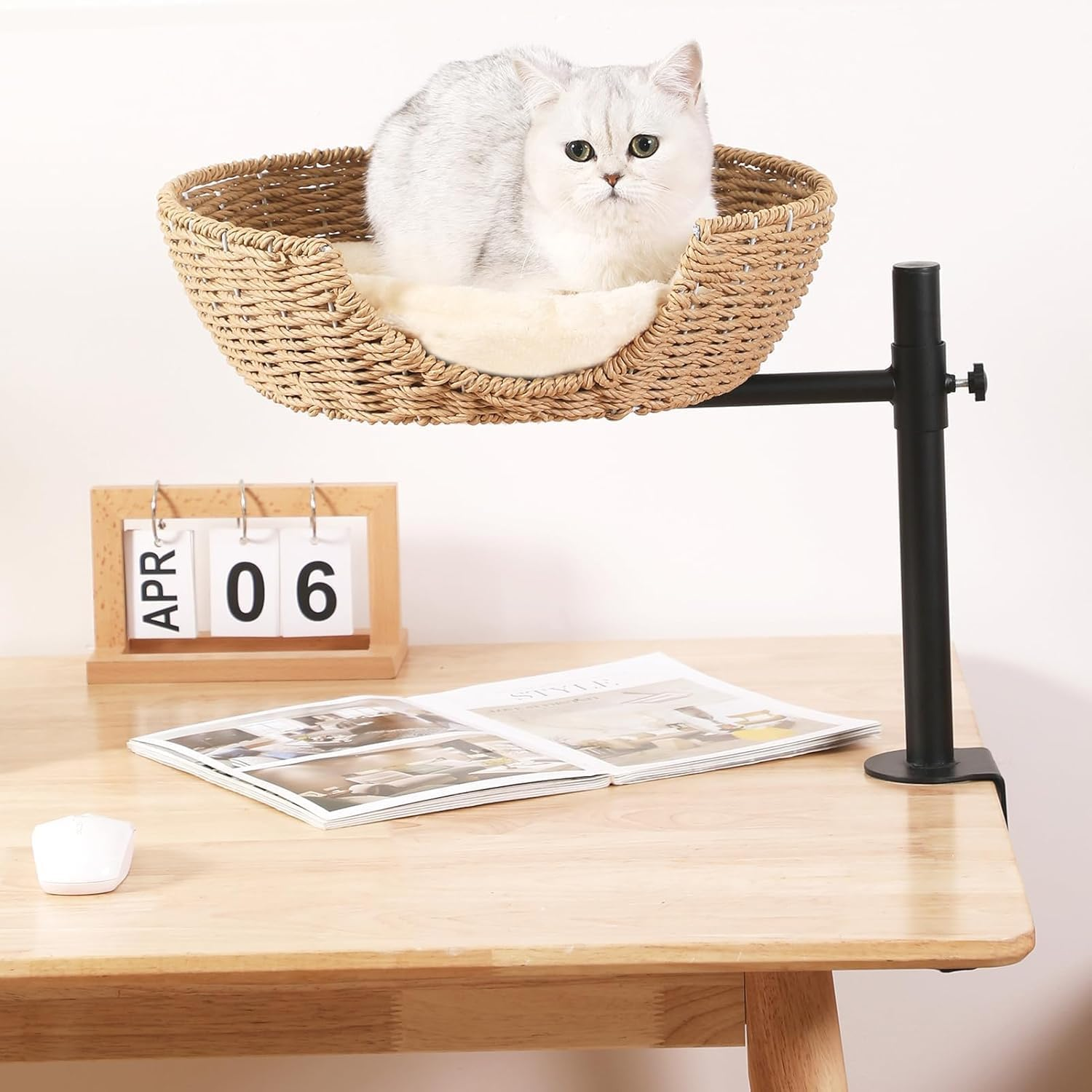 Cat Desk Bed,360&deg;Rotating & Adjustable Desk Cat Bed, Steel Frame,Cat Bed for Desk with Paper Rope Material,Cat B Ed Desk,With Pet Mat C at Beds for Indoor C ATS for Office Desks, Game Tables image number 6