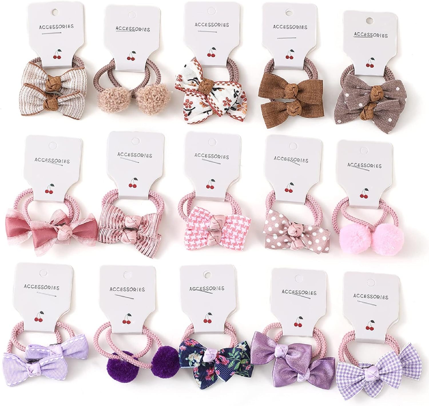 BOUNIQ 30 Pcs(15 Pairs) Baby Girl Hair Ties with Bows 1.2 Inch Small Toddler Girls Ponytail Holders Pigtails Elastic Bands Accessories for Kids Girls, Set E