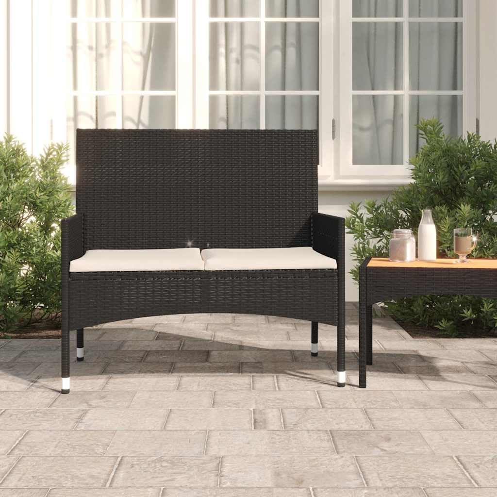 Vidaxl Outdoor 2-Seater Garden Bench in Black Poly Rattan with Removable Cream Cushions, Durable and Low-Maintenance, Ideal for Garden and Terrace Setting - Black And Cream image number 5