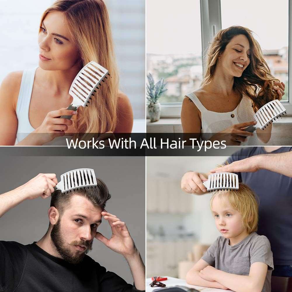 URAQT Boar Bristle Paddle Hairbrush for Women, Soft Massage Hair Comb, Detangle Thick Curly Hair, Reducing Hair Breakage and Frizzy