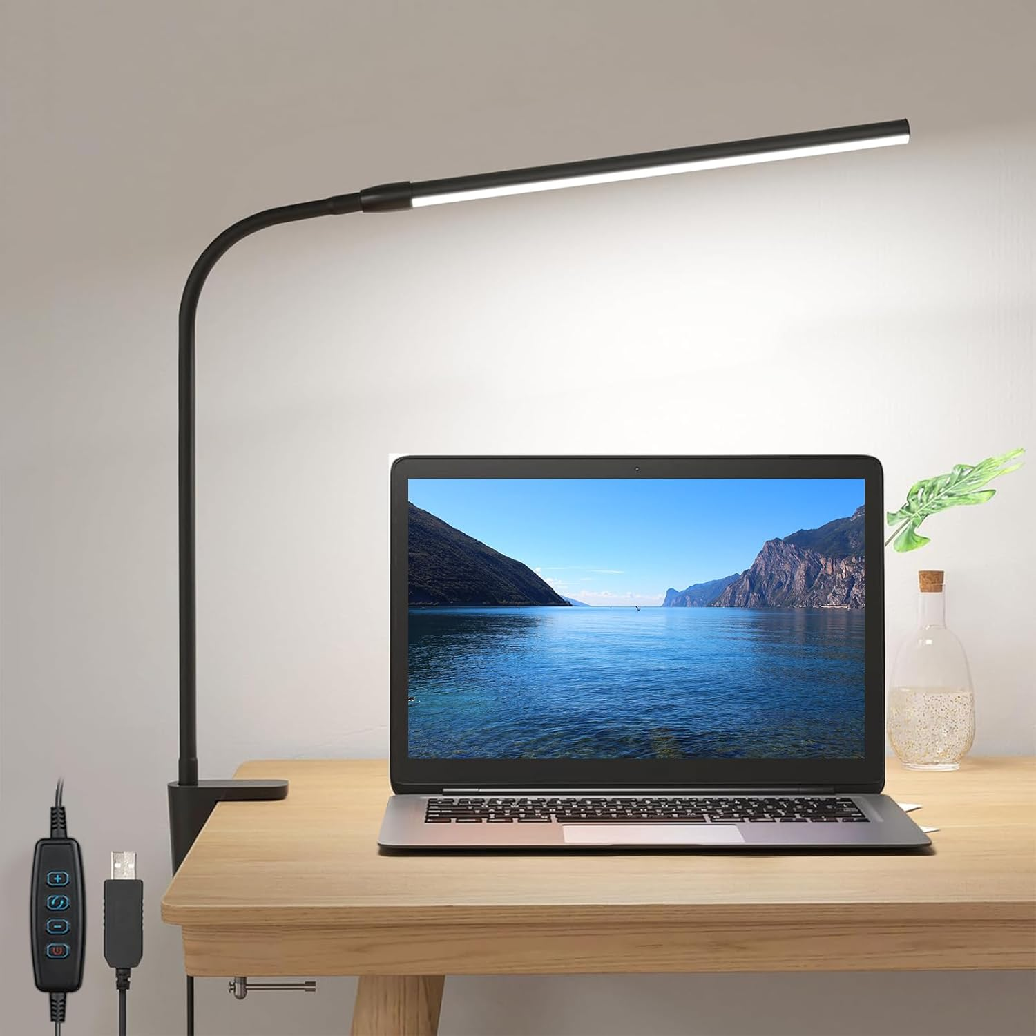 LED Desk Lamp with Clamp, 3 Color Modes 10 Brightness, Eye-Caring Clip on Desk Lamp, Adjustable Long Flexible Gooseneck Table Light for Bed Headboard, Home Office, Computer (White)
