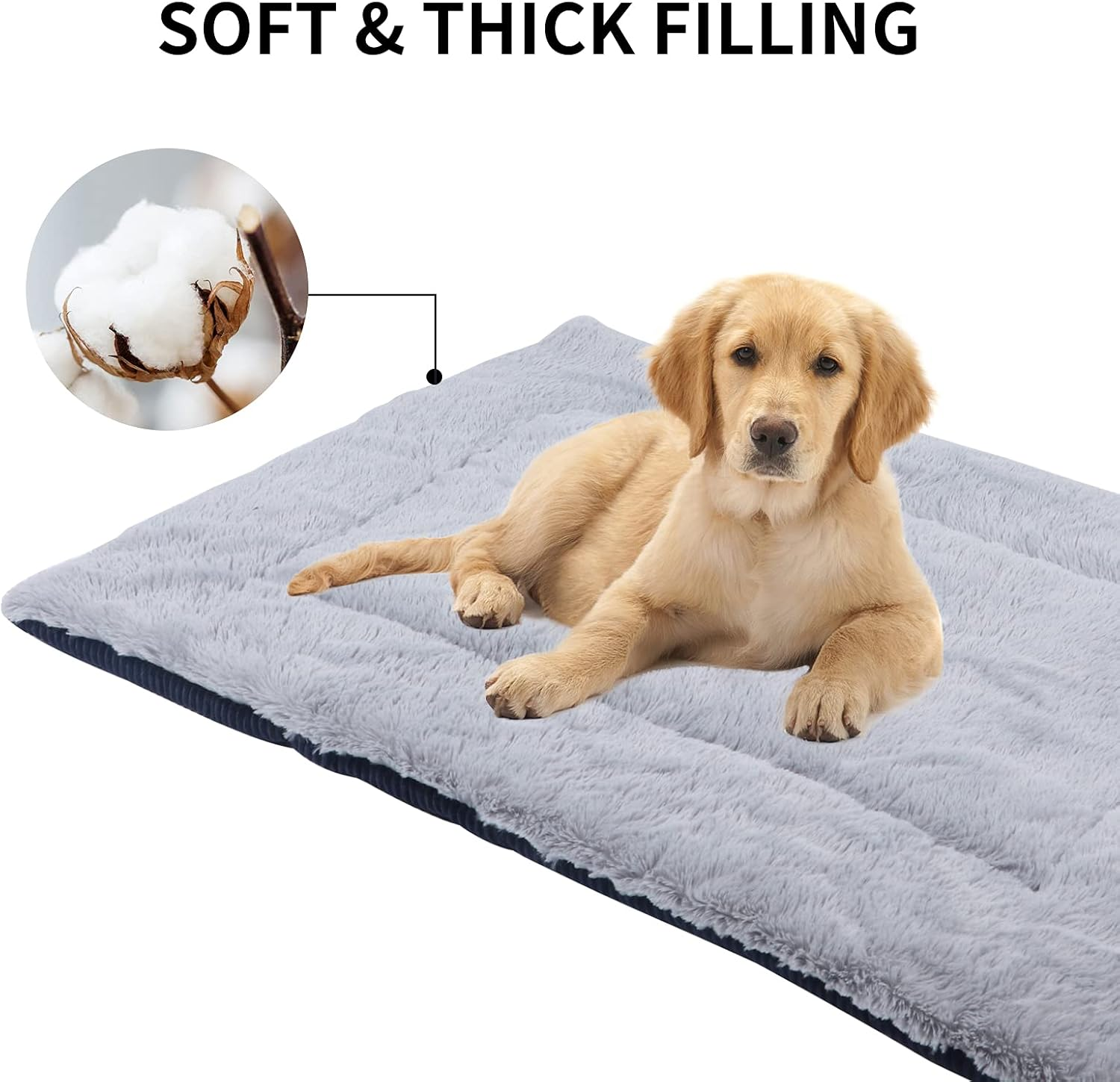 Vejaoo Dog Bed Mat Washable Cat Cushion Soft Premium Plush Dogs Mattress Sofa Dual Purpose Clearance for Small/Medium/Large Dog XZ014 (S(60 * 45CM), Wick Dark Blue) image number 1