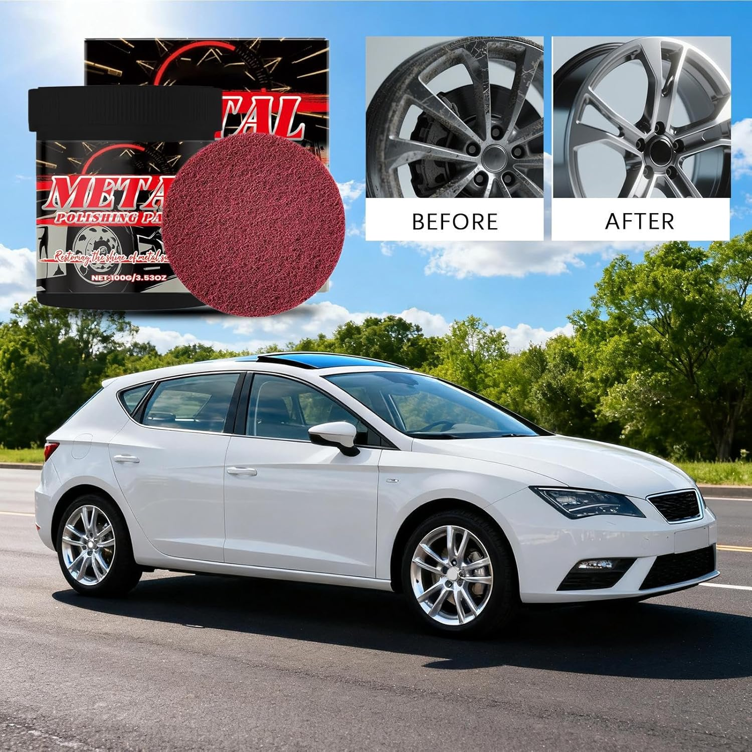 Car Metal Polish Paste | Car Bumper Chrome Restorer | Automotive Maintenance Care Repair Cream for Bumpers Trim Wheels Motorcycles Trucks Suvs image number 5