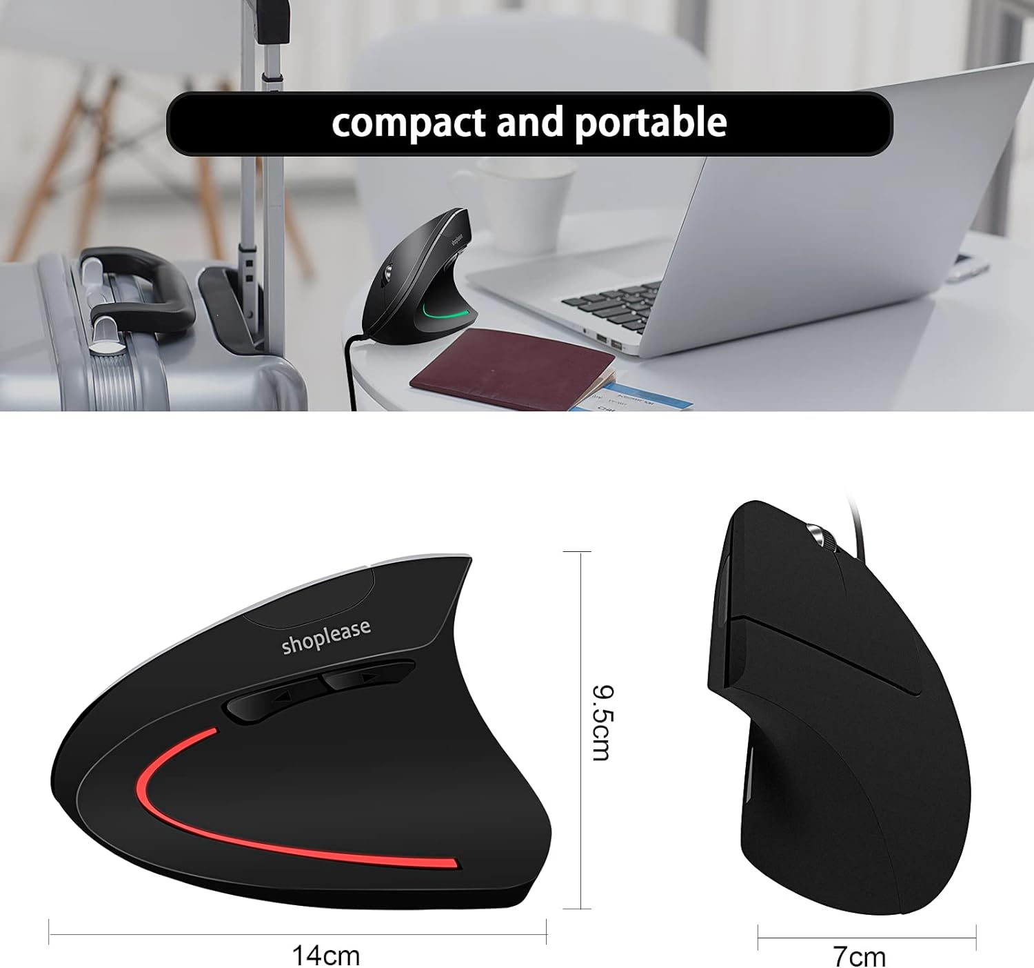 Shoplease Wired Vertical Mouse, Optical Ergonomic Mouse with 4 Adjustable DPI 800/1200/2000/3200, 5 Buttons USB Computer Mouse, Better for Large and Medium Sized Hands image number 4