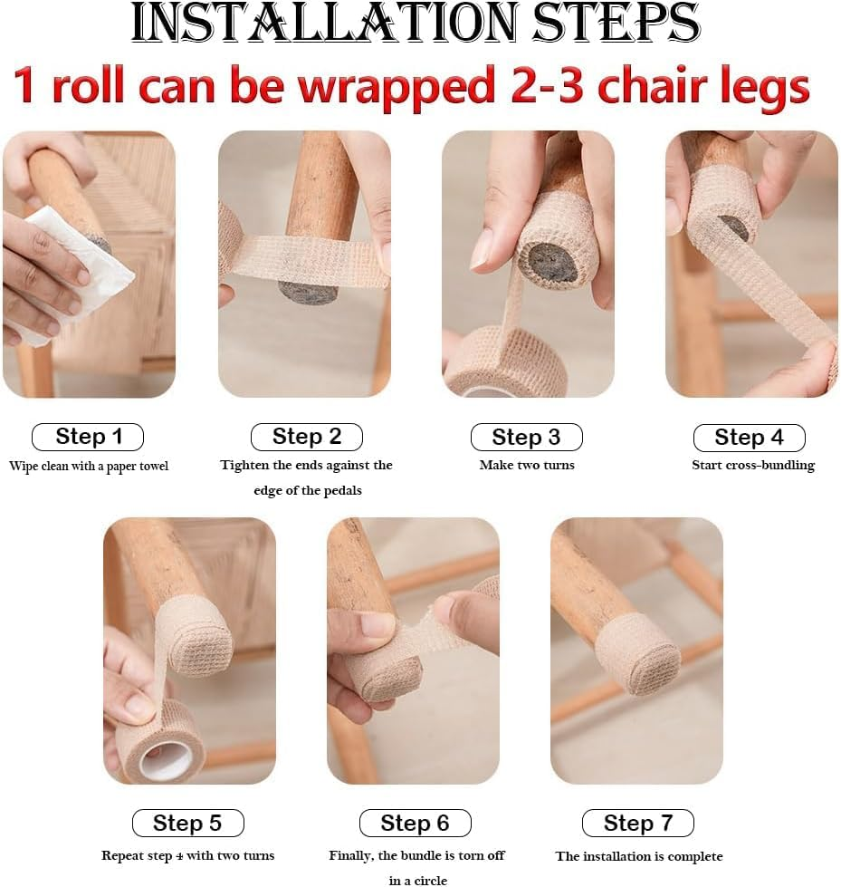 12 Pcs Universal Chair Leg Floor Protectors, Self Adhesive Multi-Functional Table and Chair Protection Tape, Noise Reduction for Protecting Floors from Scratches and Noise for Floors Fit All Legs - Khaki image number 7