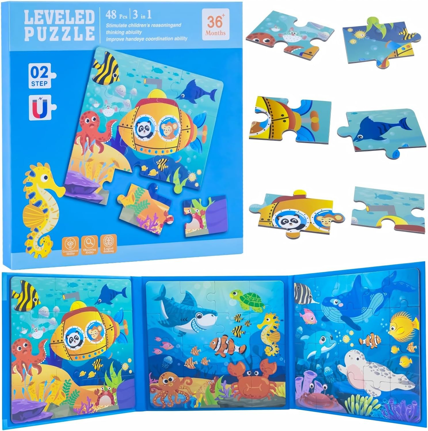 Magnetic Puzzles for Kids Ages 3-6, 97-Piece Travel Toys Dino Game, 3 in 1 Travel Puzzles Games Fun Toddler Puzzle Ages 2-4, for 2 3 4 5 6 7 Year Old Birthday Gift (L5 Prehistoric Dinosaur)