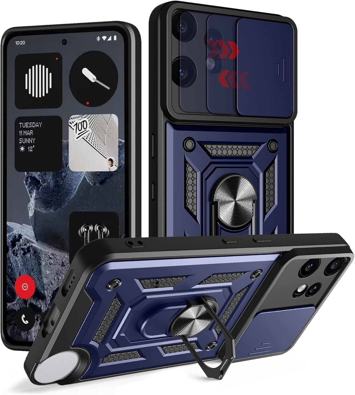 BOKYAS Armor Case for Nothing CMF Phone 2 Pro with Slide Camera Protection Cover and Ring Stand [Mobile Phone Case Compatible with Car Magnet] Military Shockproof Case, Blue