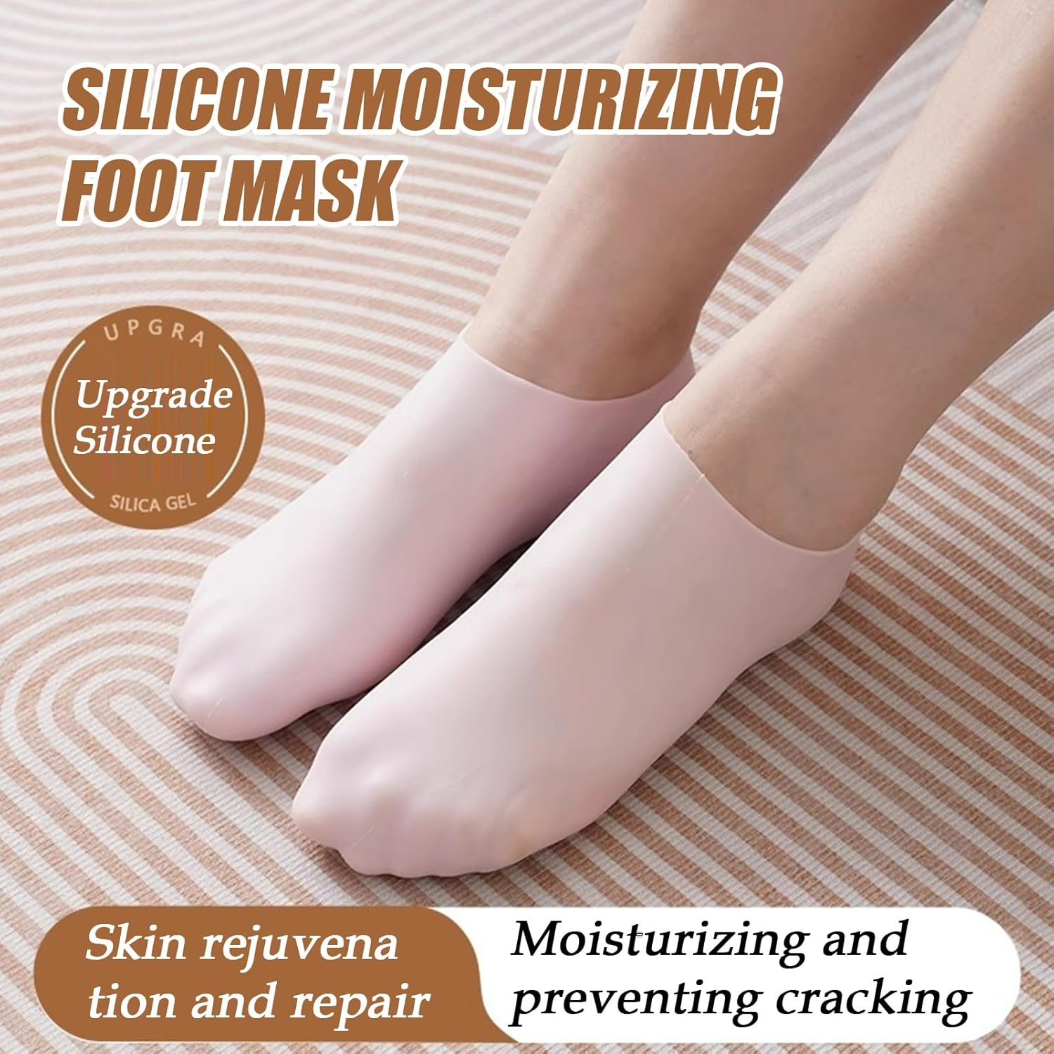 Qkbuza Women'S Foot Socks - Moisturizing Skin-Friendly Liquid Silicone Foot Socks,Ergonomic U-Shape Spa Cover for Cracked Heel Men Women - Pink Foot Mask image number 2