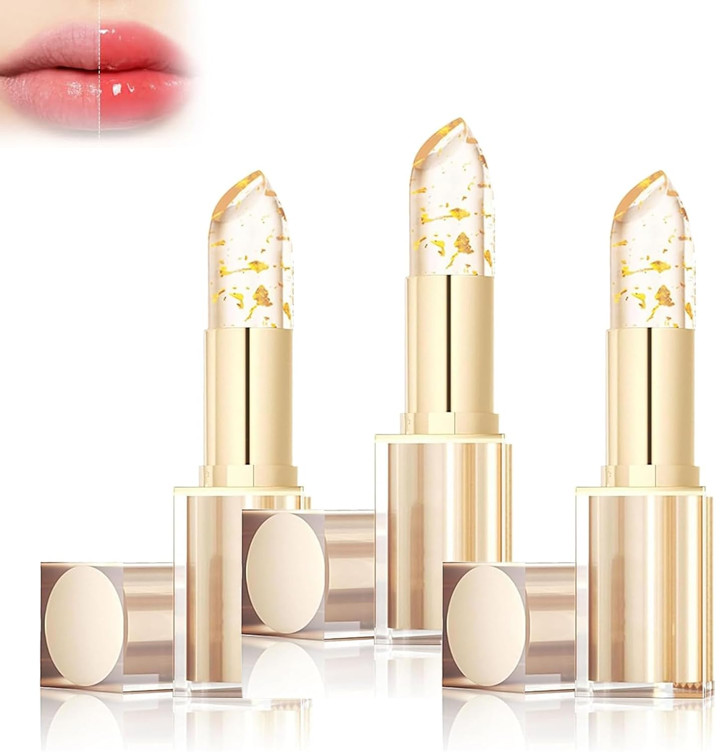Transferproof Color Changing Lipstick, Color Changing Lipstick Gold Foil for Women, Bimolia Lipstick Transparente Long Lasting 24 Hours Tinted Moisturizing Glossy Shine Lip Gloss (1PCS)