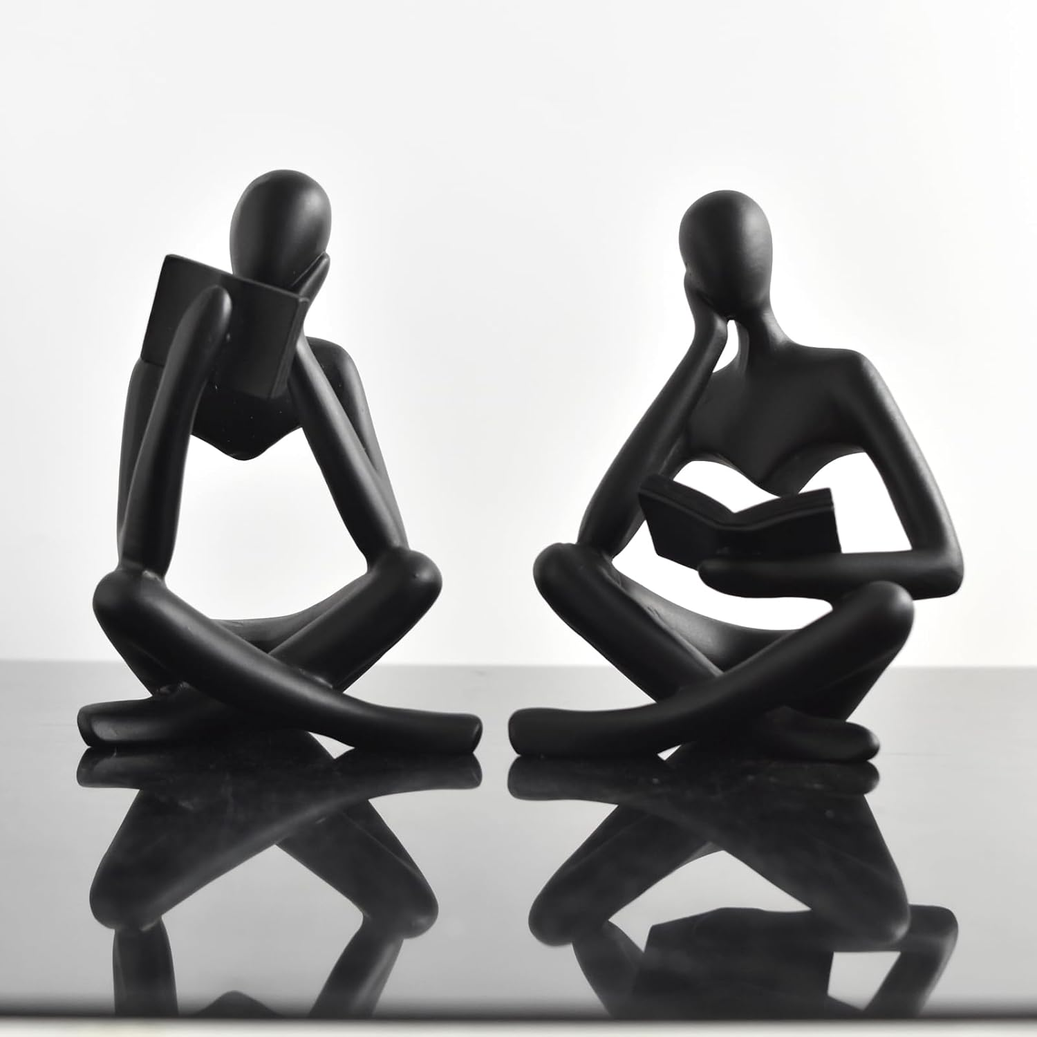 Thinker Statue Decor Abstract Reading Women Bookshelf Figurines Modern Coffee Table Sculpture Decor for Living Room Bedroom Home Library Shelves Office (Black-Right) - Black-Right image number 5