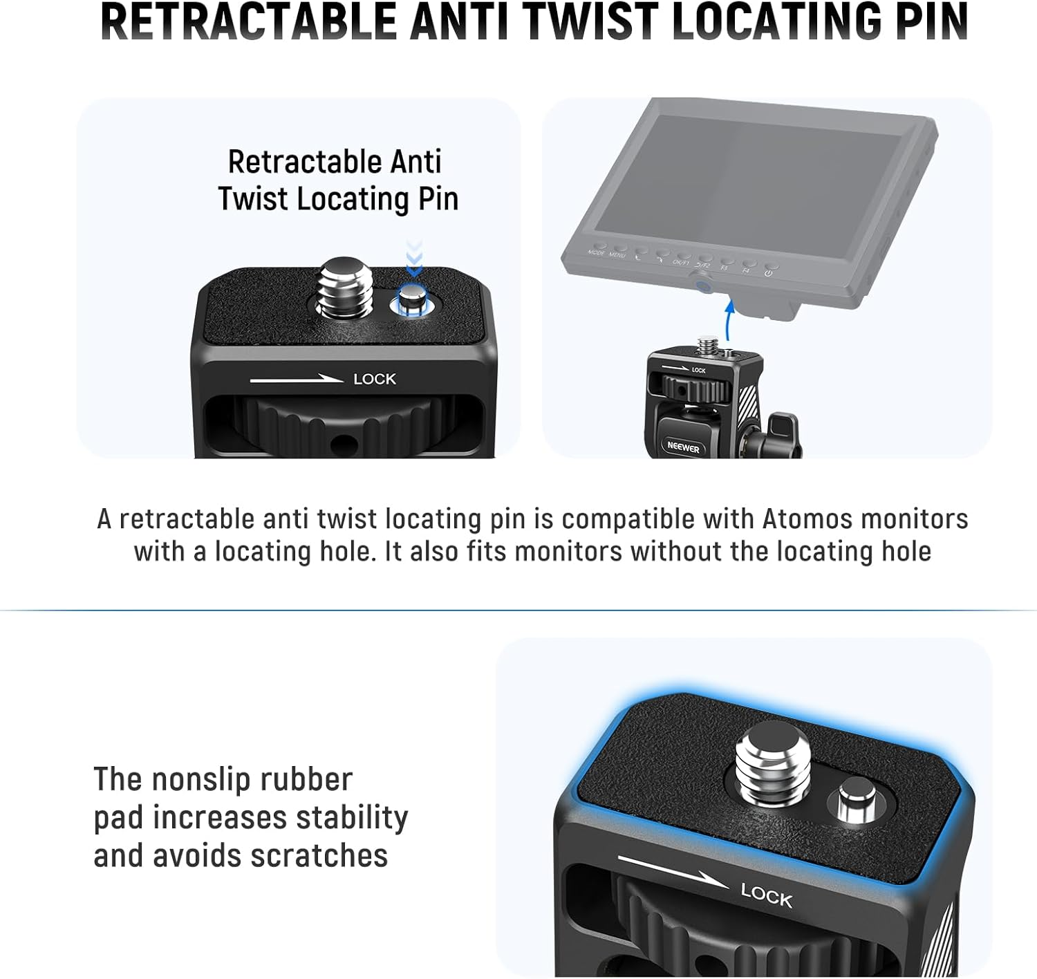 NEEWER Upgraded Field Monitor Mount Monitor Holder with 1/4" Screw, 360&deg; Swivel, 180&deg; Tilt, anti Twist Screw Compatible with Atomos Ninja 5" & 7" Camera Monitor, Camera Cage, MA021 image number 5