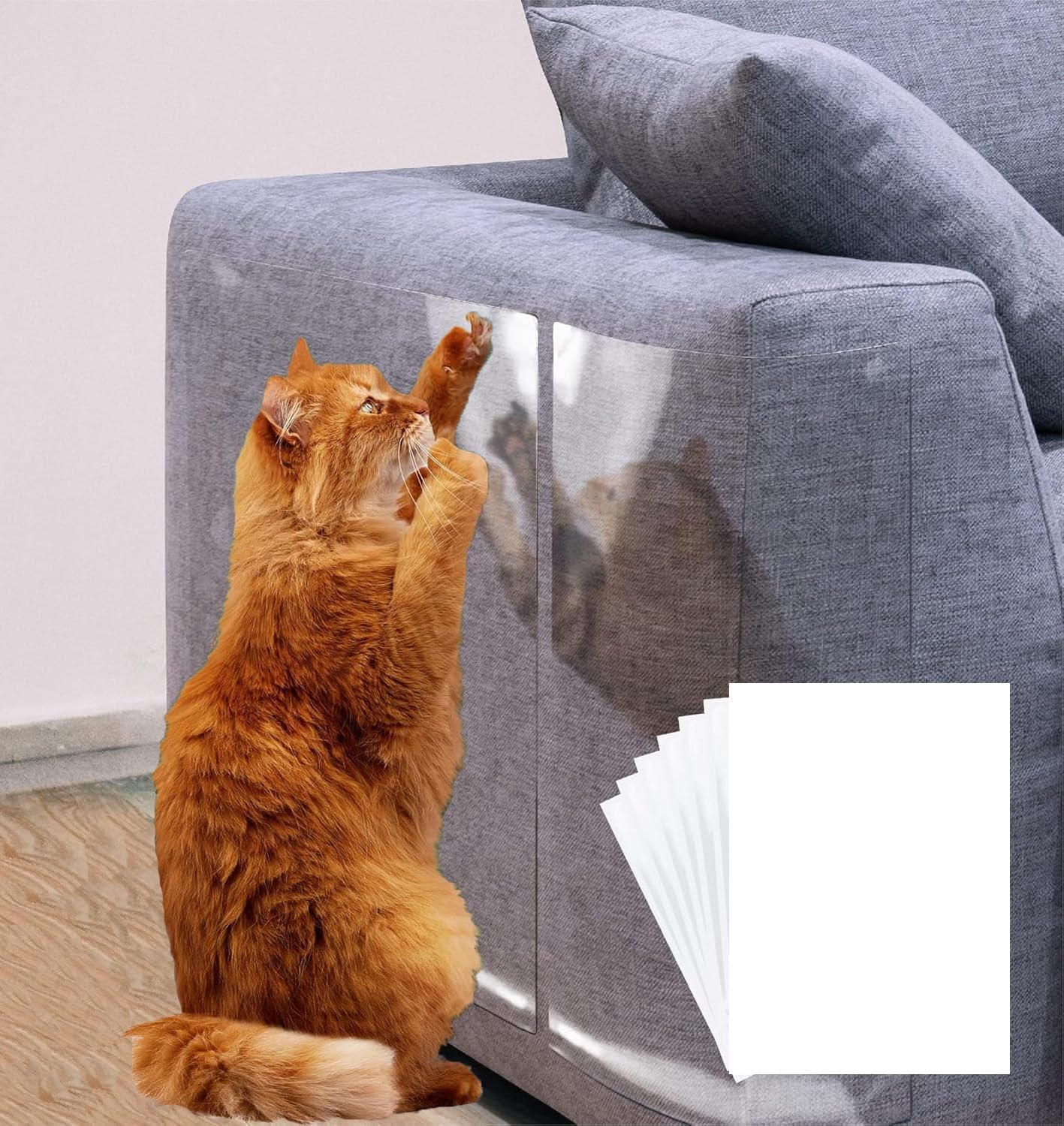 【NO PINS Pain】 8 Pcs Double Sided Cat Sofa Scratch Guard,Anti Cat Scratch Protector Furniture Protectors from Cats,Sofa anti Scratching Sticky Tape,Cat Scratch Deterrent Tape,Couch Protector for Cats image number 6