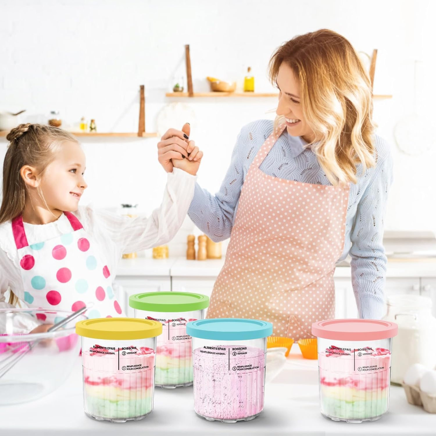 4 Pack Creami Pints and Lids for Ninja, for NC501 NC500 Creamy Icecream Containers Cups Jars Tubs Canisters Set, Smoothie Pot Compatible with NC501 NC500 Series Creamer Ice Cream Maker Machinease. image number 1