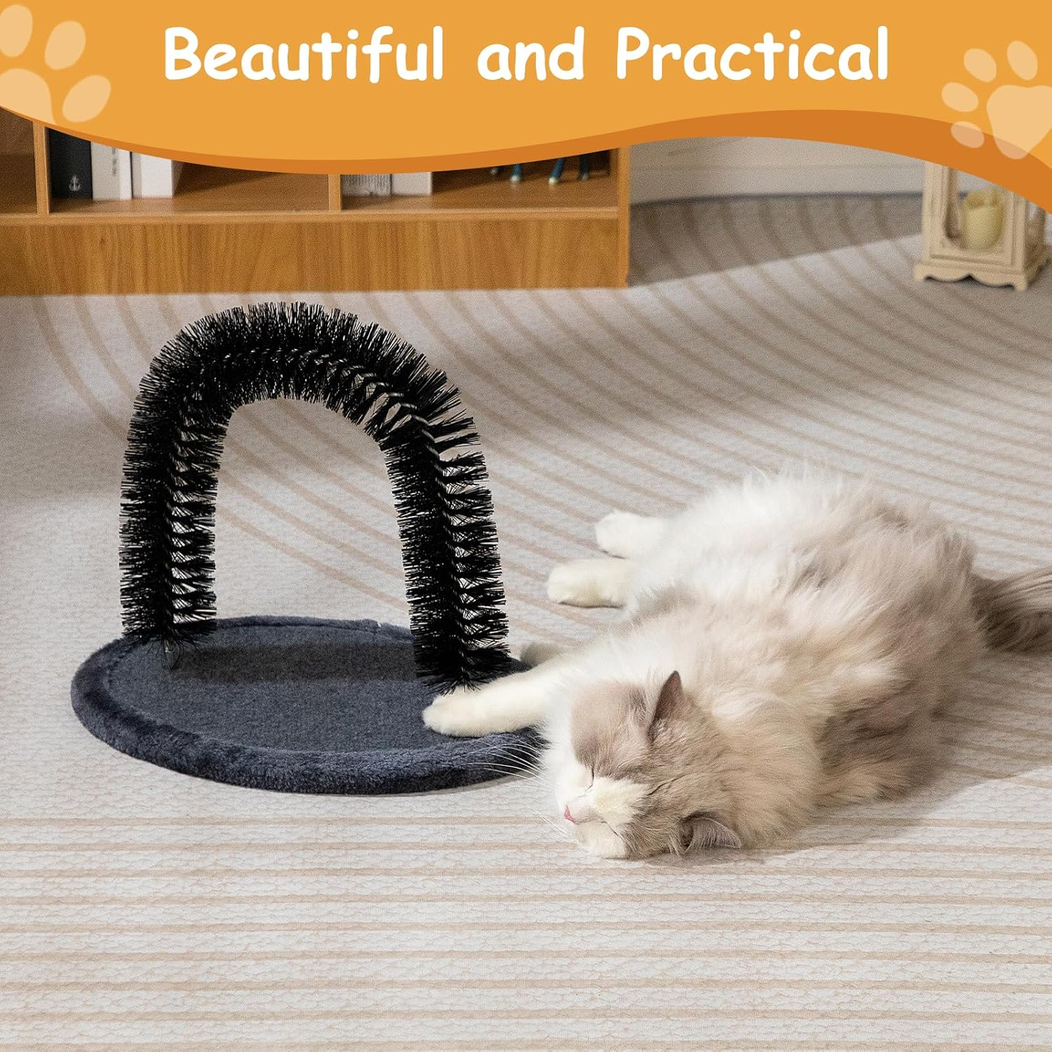 Hollypet Self Grooming Massager and Scratcher Toy - Cat Arch Brush for Back Grooming, Hair Cleaner Pads, Dark Gray - Dark Brown image number 5