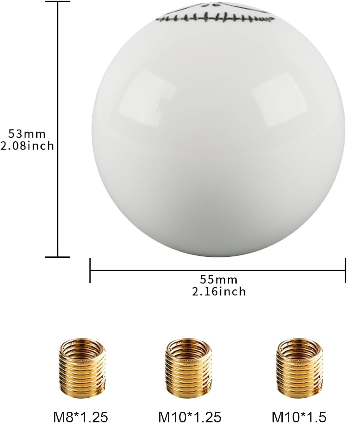Zurligi round Ball Smiley Expression Shift Knob, Universal Shift Knob, round Head with M8*1.25, M10*1.25, M10*1.5 Adapter, Universal Fit Compatible with Manual Car (White) image number 4