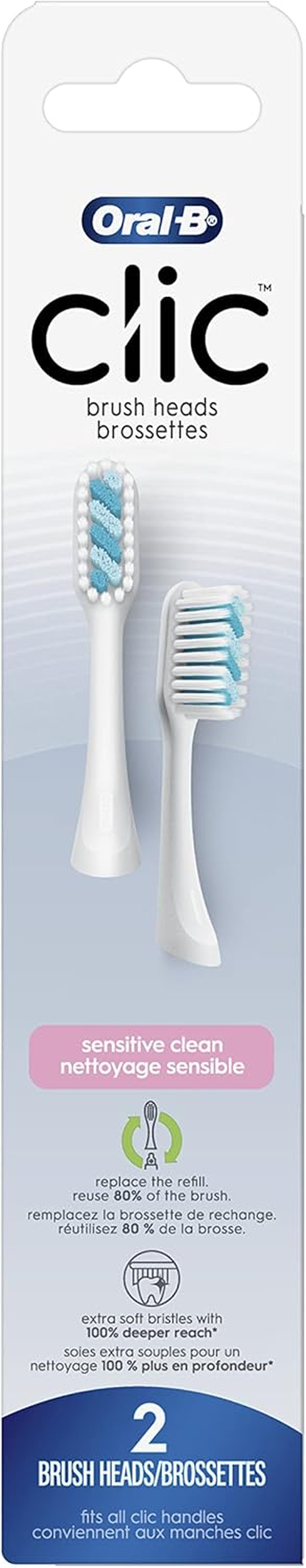 Oral-B Clic Toothbrush Ultimate Clean Replacement Brush Heads, White, 2 Count