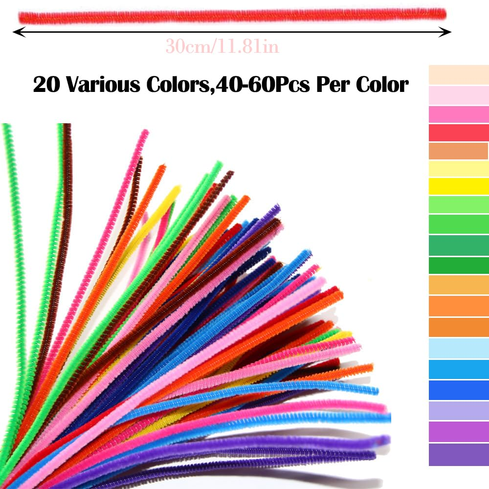 1000Pcs Pipe Cleaners, Betterjonny 20 Assorted Colors Pipe Cleaners for Crafts 12In Long Pipe Cleaners Colored Art and Craft Supplies for DIY Art Creative Crafts Decorations image number 5