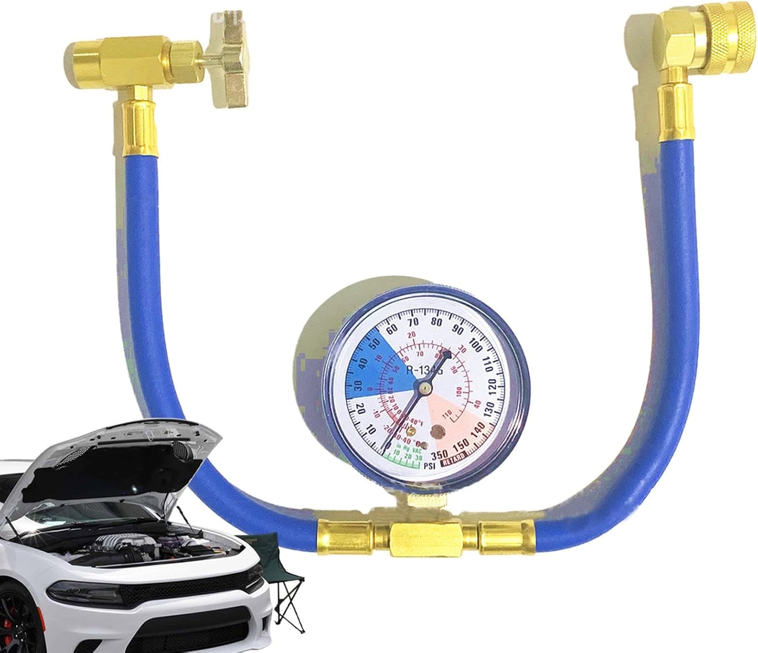 1 Pc Freon Charger for Car - Ac Manifold Gauge Set, Air Conditioner Refrigerant Tool | Recharge Hose with Pressure Gauge, Ac Refrigerant Charge Hose Kit for Car Ac Air Conditioning Refrigerant