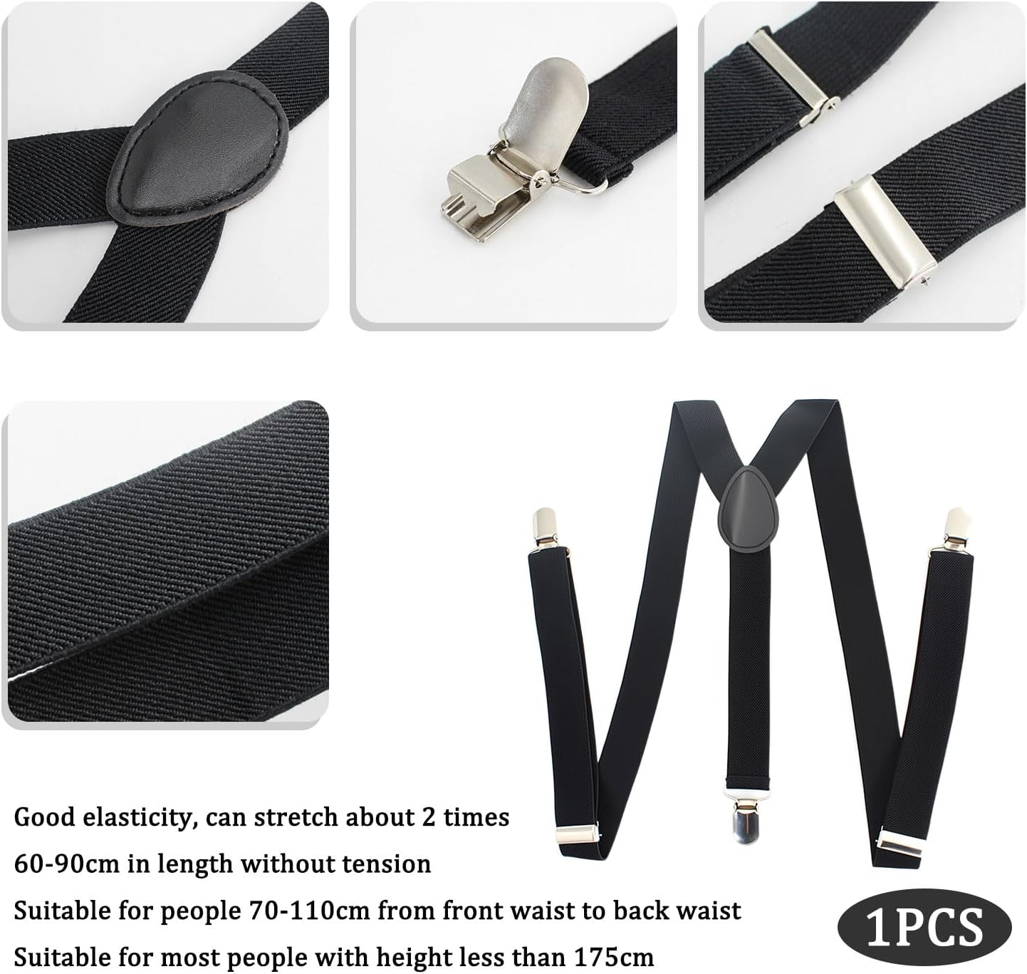 Suspenders Men, Black Suspenders, Solid Straight Clip Suspender, Elastic and Adjustable Men'S Braces(Black) image number 6