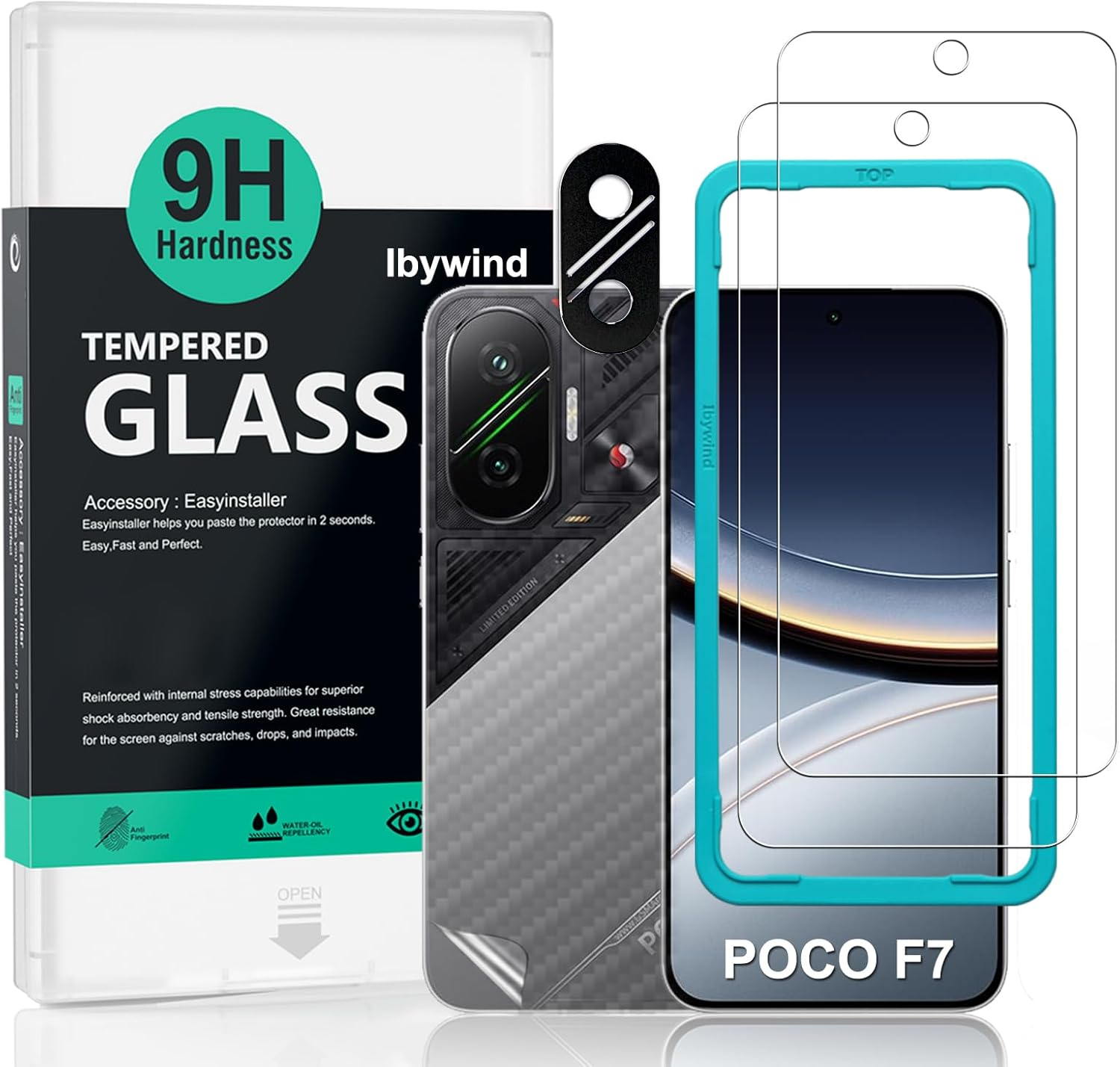 Ibywind for Xiaomi Poco F7 5G Screen Protector,2 Pcs Tempered Glass,With 1Pc Camera Lens Protection,1Pc Back Film,Anti-Scratch,Bubble Free image number 6