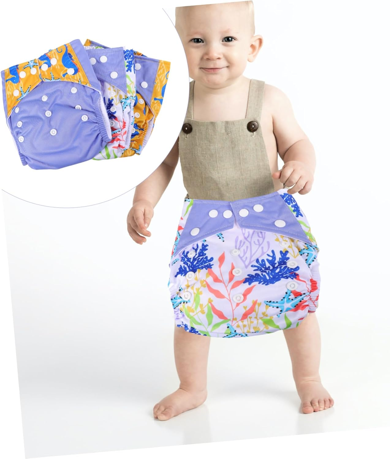 GARVALON 3Pcs Adjustable Absorbent Newborn Nappies for Boys Girls Cloth Diapers Soft Leg Frame for Birthday image number 4