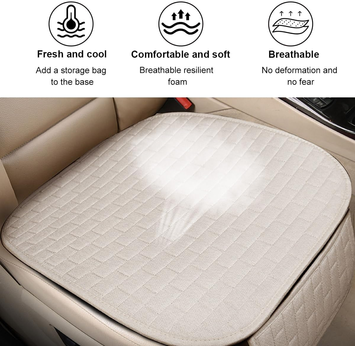 KVAEY Linen Back Car Seat Cover, Anti-Slip Long Bottom Rear Seat Cover Protector with Storage Pockets, Breathable Linen Rear Bench Seat Protector Cushion Pad for Most Vehicles (Beige, Front) image number 4