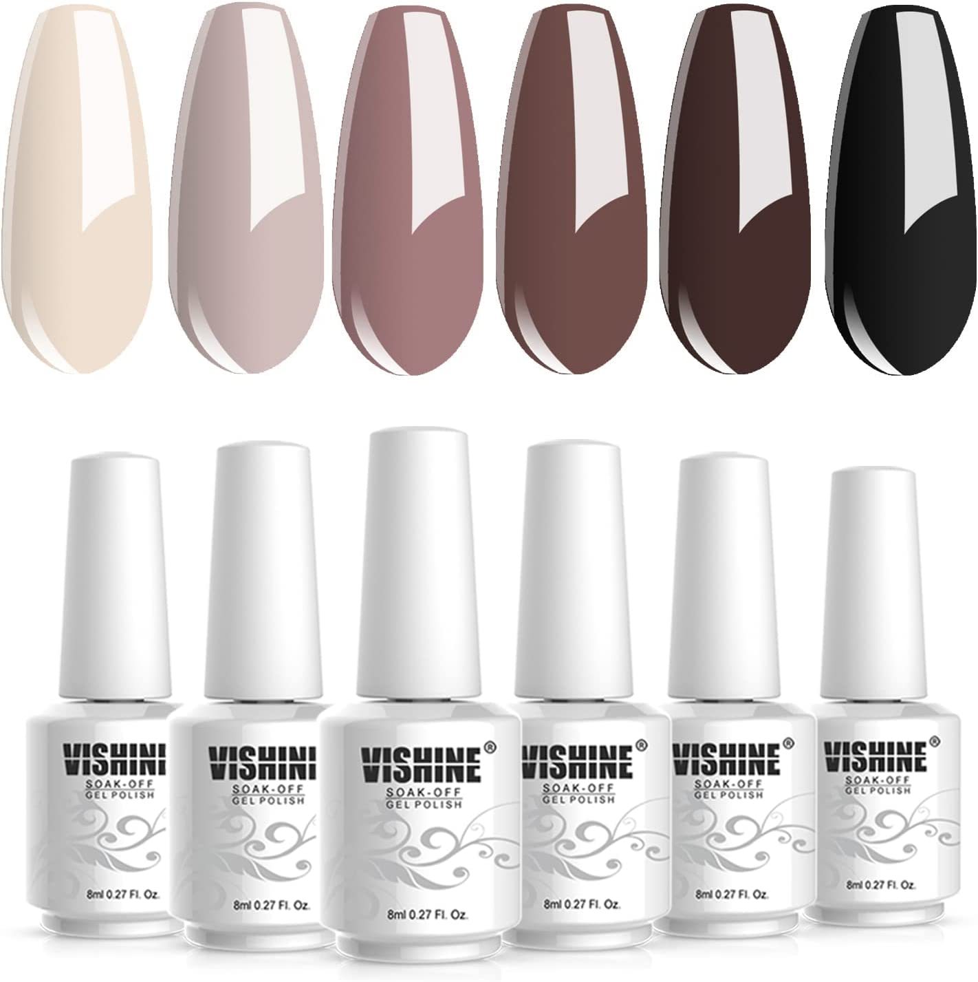 Vishine Nude Brown Collection Gel Nail Polish Set - 6 Colors Gel Polish Set Kit UV LED Soak off Gel Polish 0.27 OZ 8ML image number 2