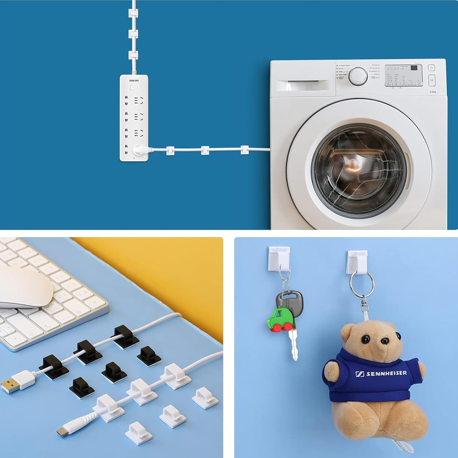 Yeanifeana 100Pcs Adhesive Cable Clips, Strong Sticky Cord Organizers for Desk/Wall/Wires, Includes 50 White & 50 Black Wire Holders for Office Home Car Workshop, Cable Management Clips image number 1