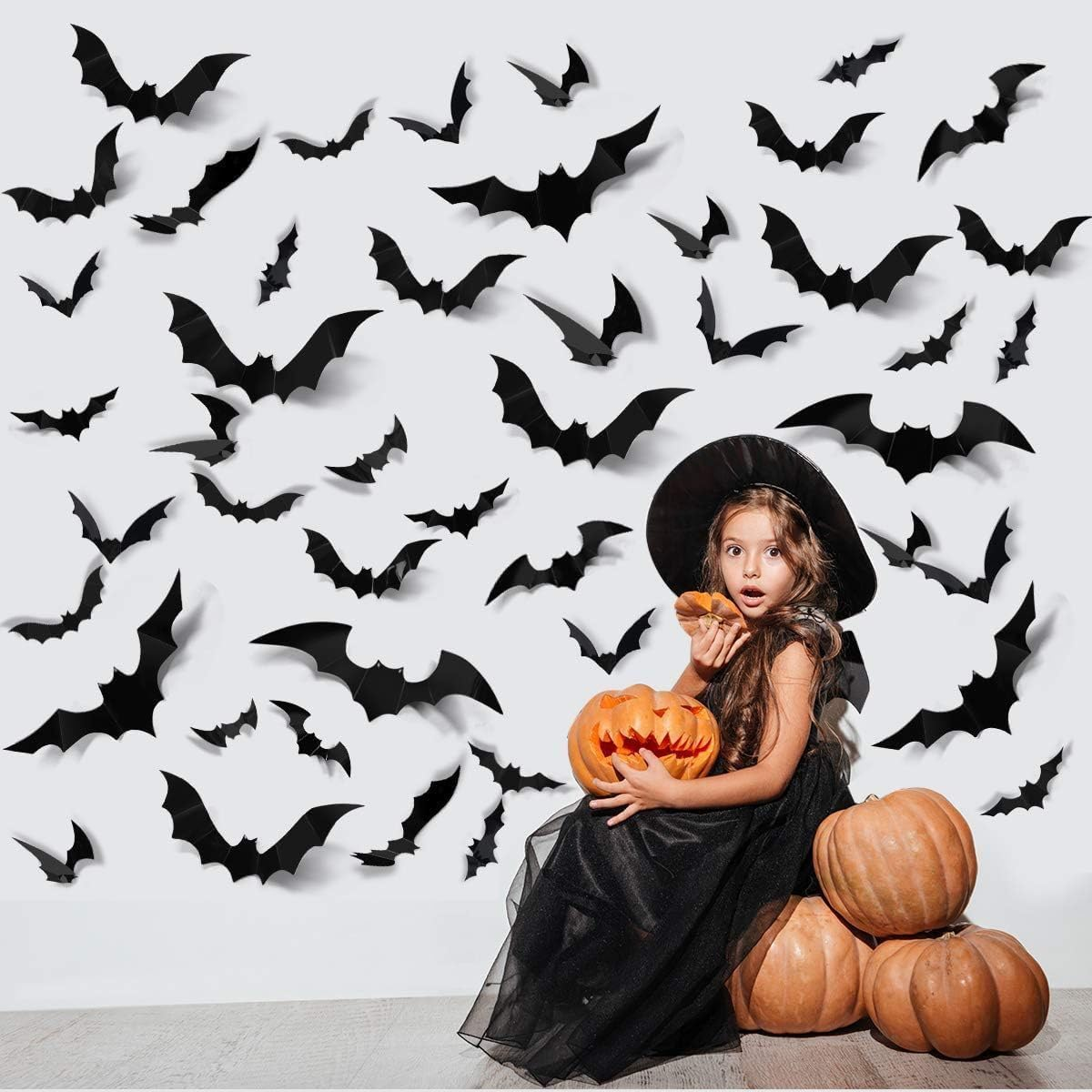 120 Pcs Bats Wall Decor Halloween Decorations, 3D Bat Stickers for Home Decor 4 Size Scary Black Spooky Bats Party Supplies image number 2
