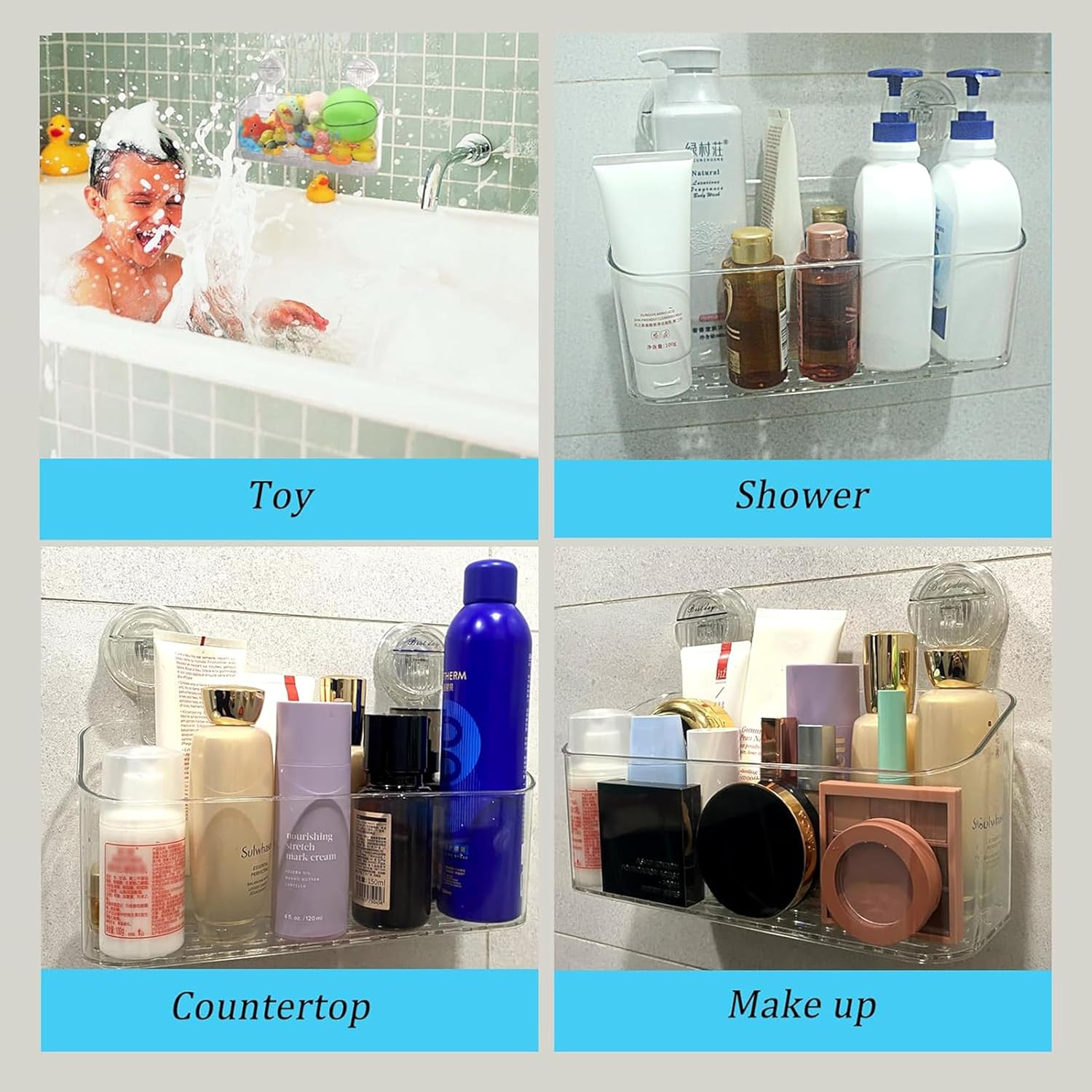 2-Pack Clear Bath Toy Organizer | Large Bathtub Storage Holder with Suction Cup Hooks,Easily Access and Sort Bath Toys and Toiletries,Durable Design for Tidy Bathroom Fun