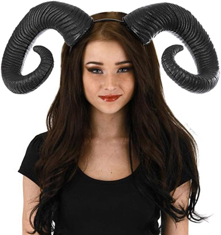 Gothic Black Horn Halloween Costume for Men Women Ram Sheep Horn Headband Hoop Cosplay Devil Horn Headwear Hair Band image number 5