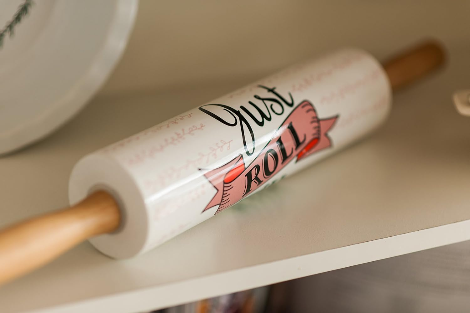 Pretty Things Stoneware Rolling Pin, Pine Wood Handles image number 4